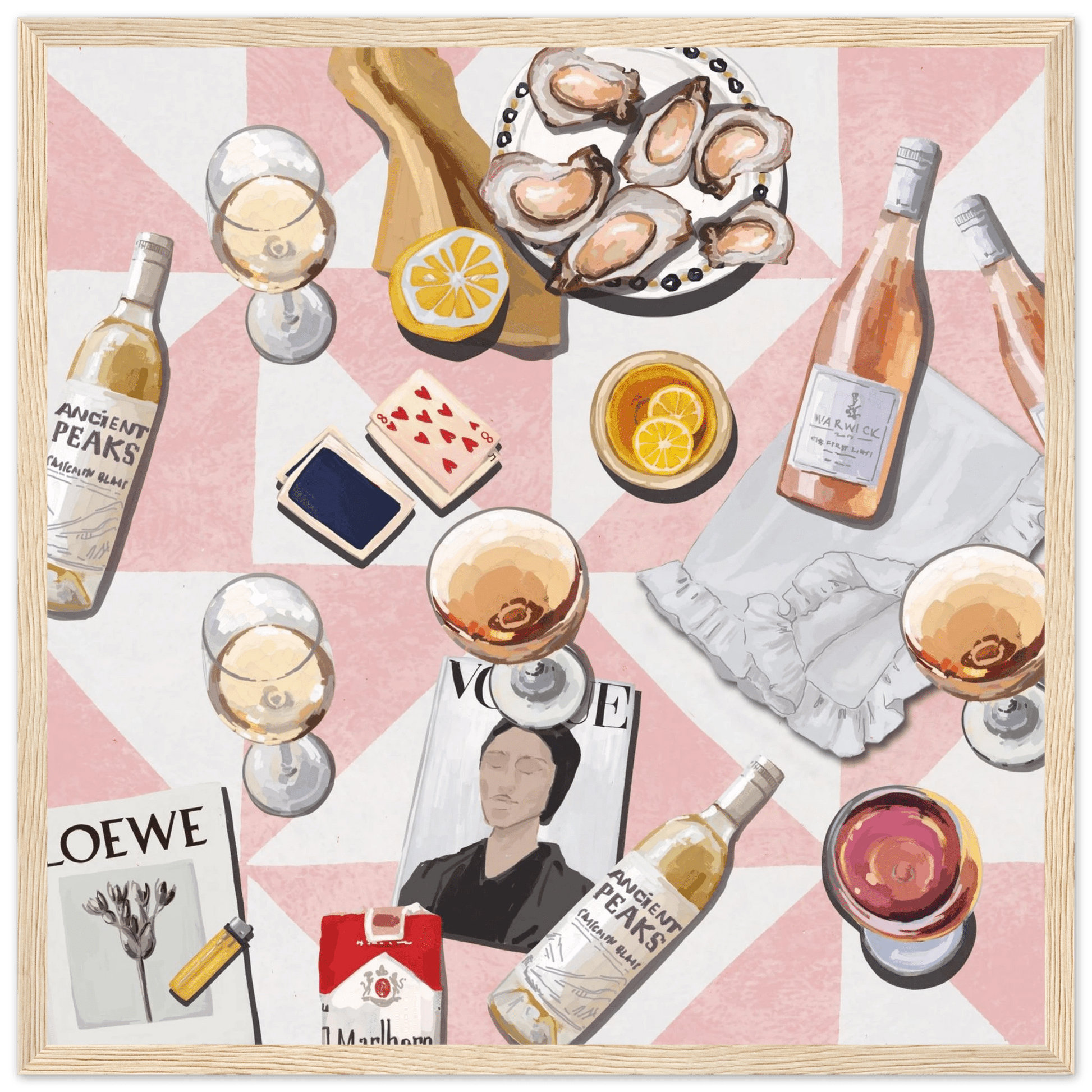 Vogue Oysters & Rosé Poster | Dopamine Decor Luxury Wall Art | Pink Tile Square Print - Evergreen Posters