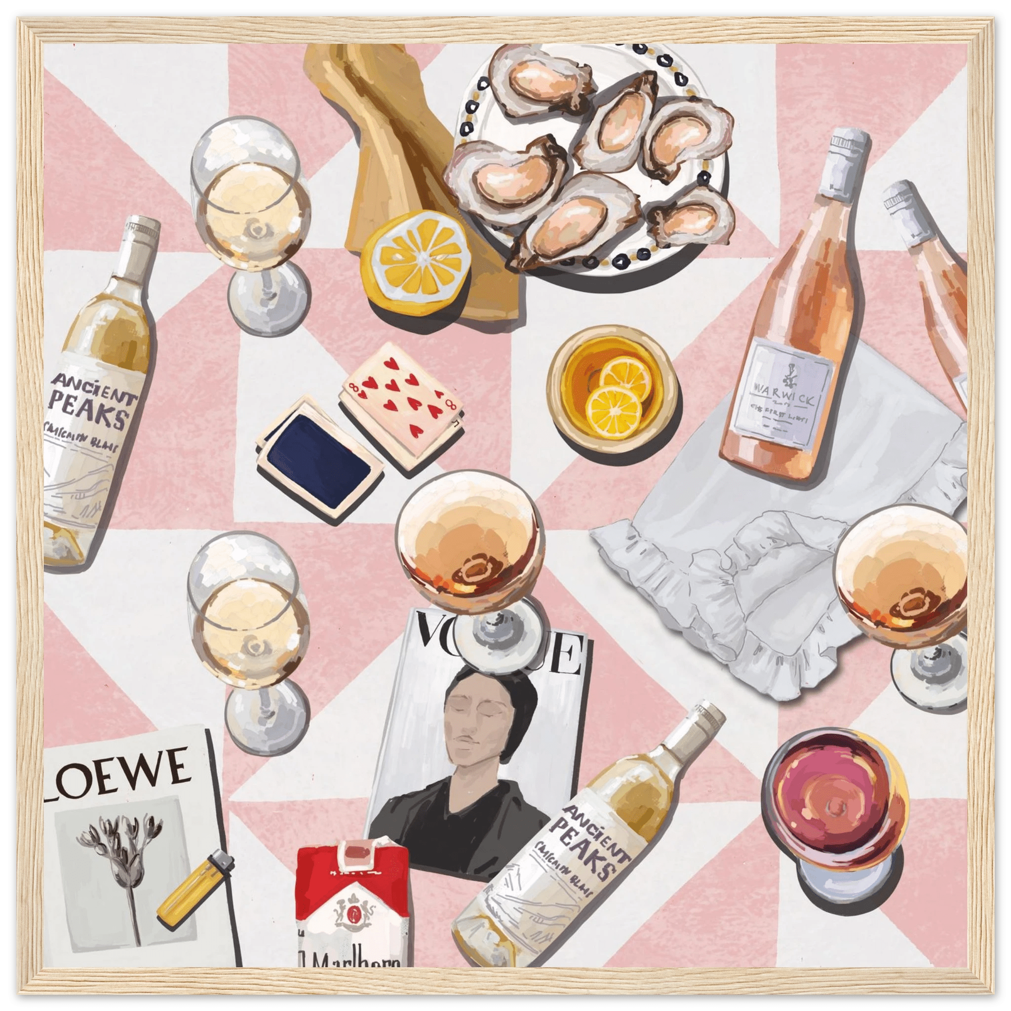 Vogue Oysters & Rosé Poster | Dopamine Decor Luxury Wall Art | Pink Tile Square Print - Evergreen Posters
