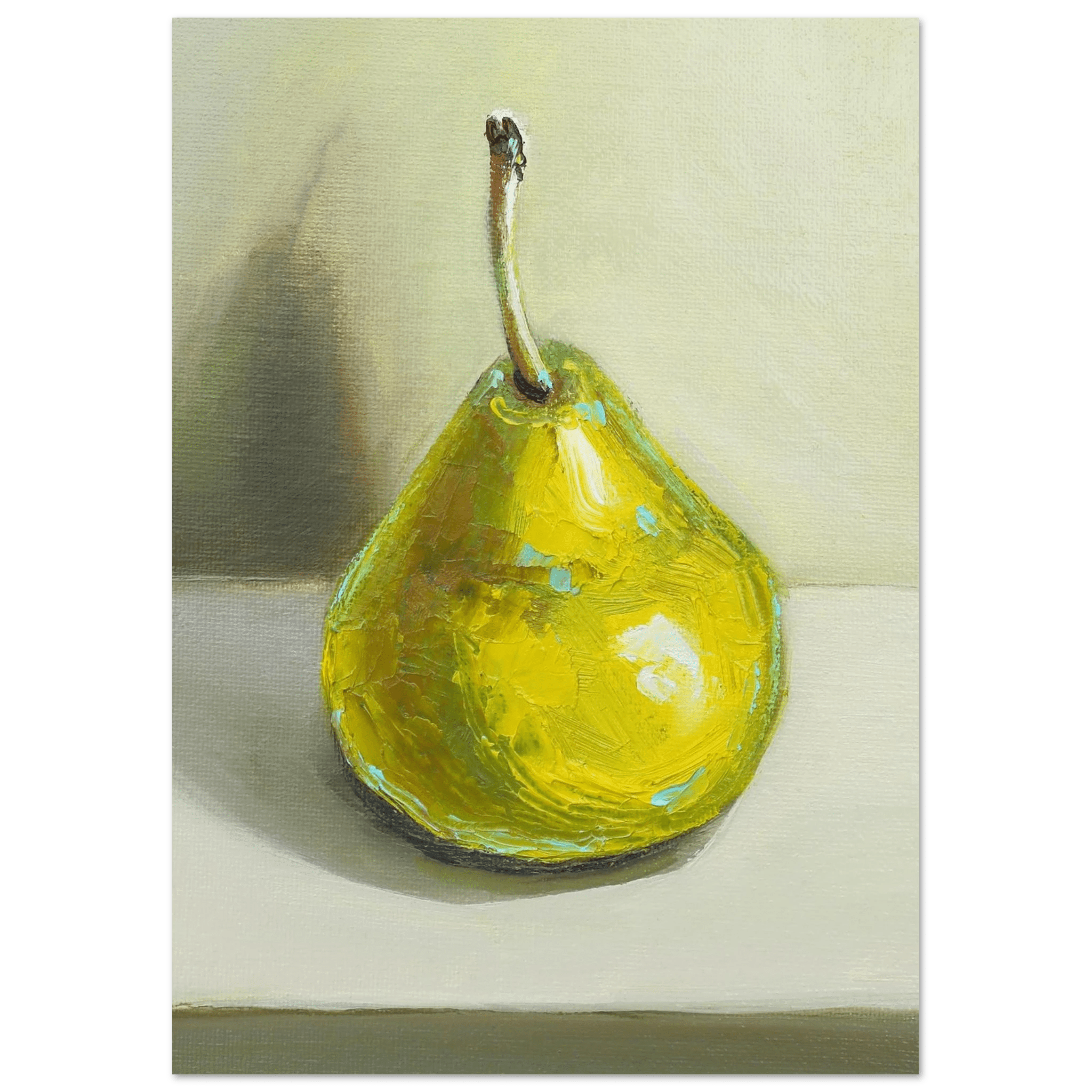Pear Print | Green Pear Oil Painting Wall Art | Kitchen Poster - Evergreen Posters