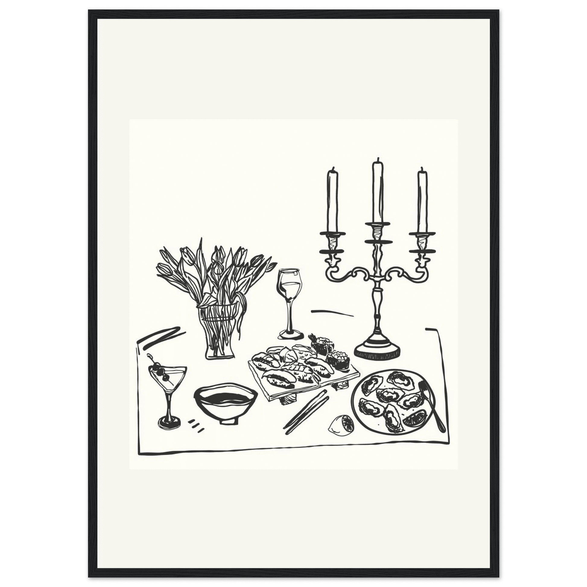 Fine Dining Table Print | Black Line Art Kitchen Wall Art | Elegant Dining Room Poster - Evergreen Posters