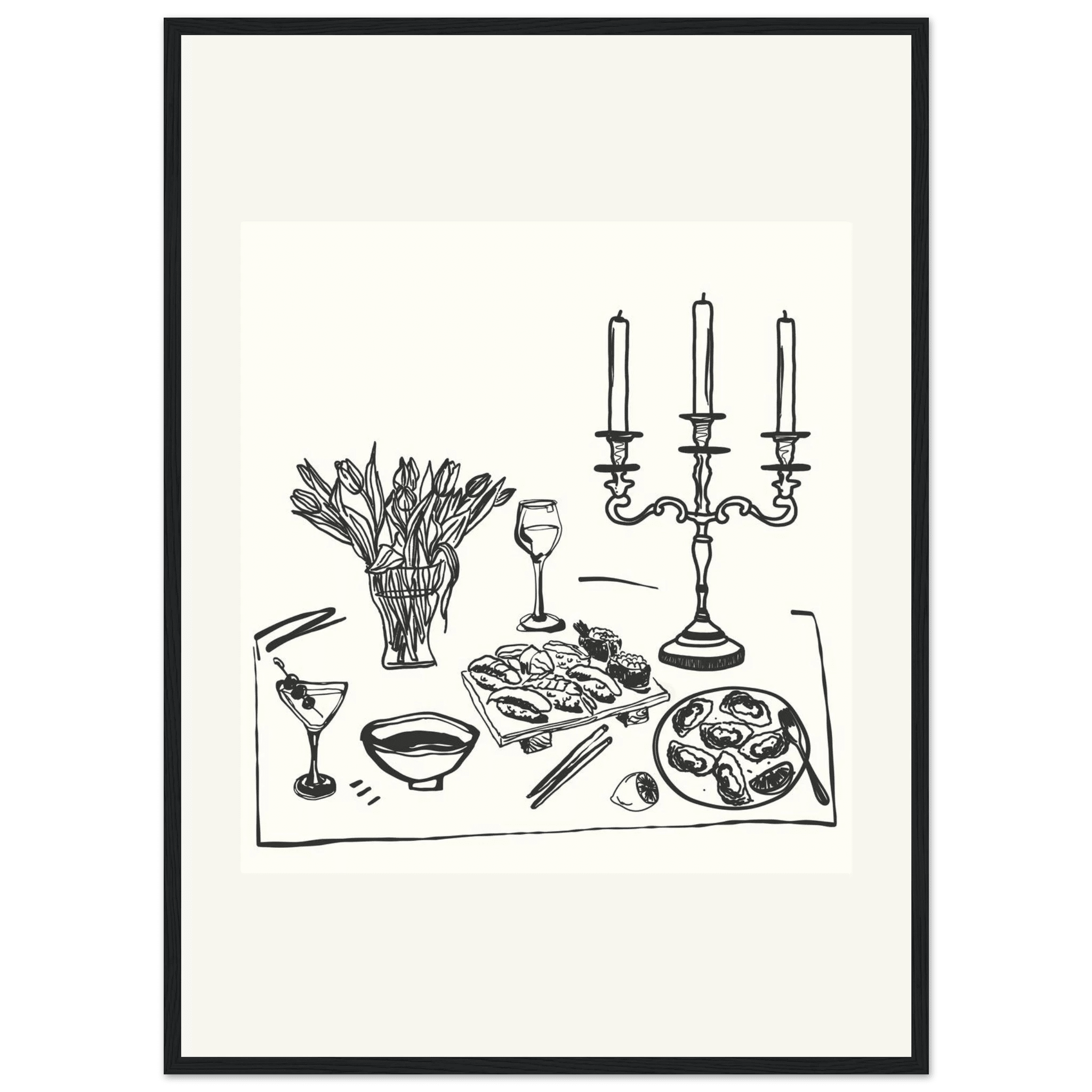 Fine Dining Table Print | Black Line Art Kitchen Wall Art | Elegant Dining Room Poster - Evergreen Posters