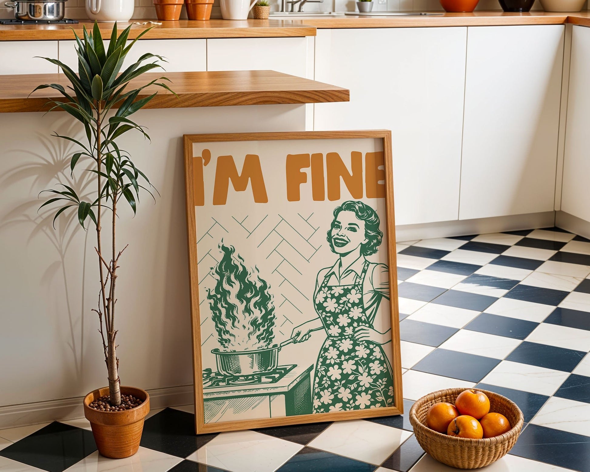 I'm Fine Poster – Funny Retro Kitchen Wall Art Print (Green Edition) - Evergreen Posters