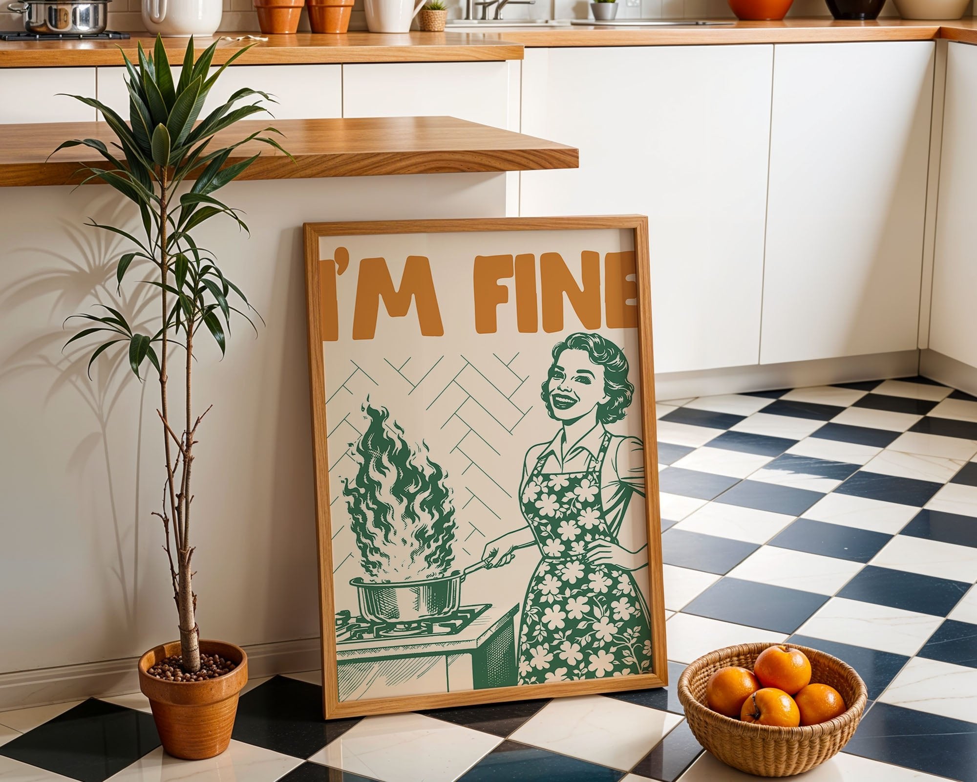 I'm Fine Poster – Funny Retro Kitchen Wall Art Print (Green Edition) - Evergreen Posters