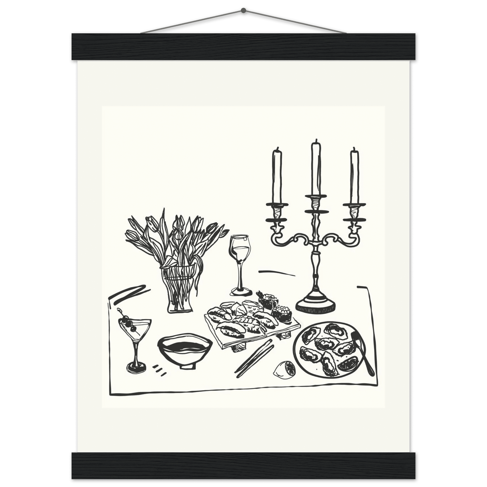 Fine Dining Table Print | Black Line Art Kitchen Wall Art | Elegant Dining Room Poster - Evergreen Posters