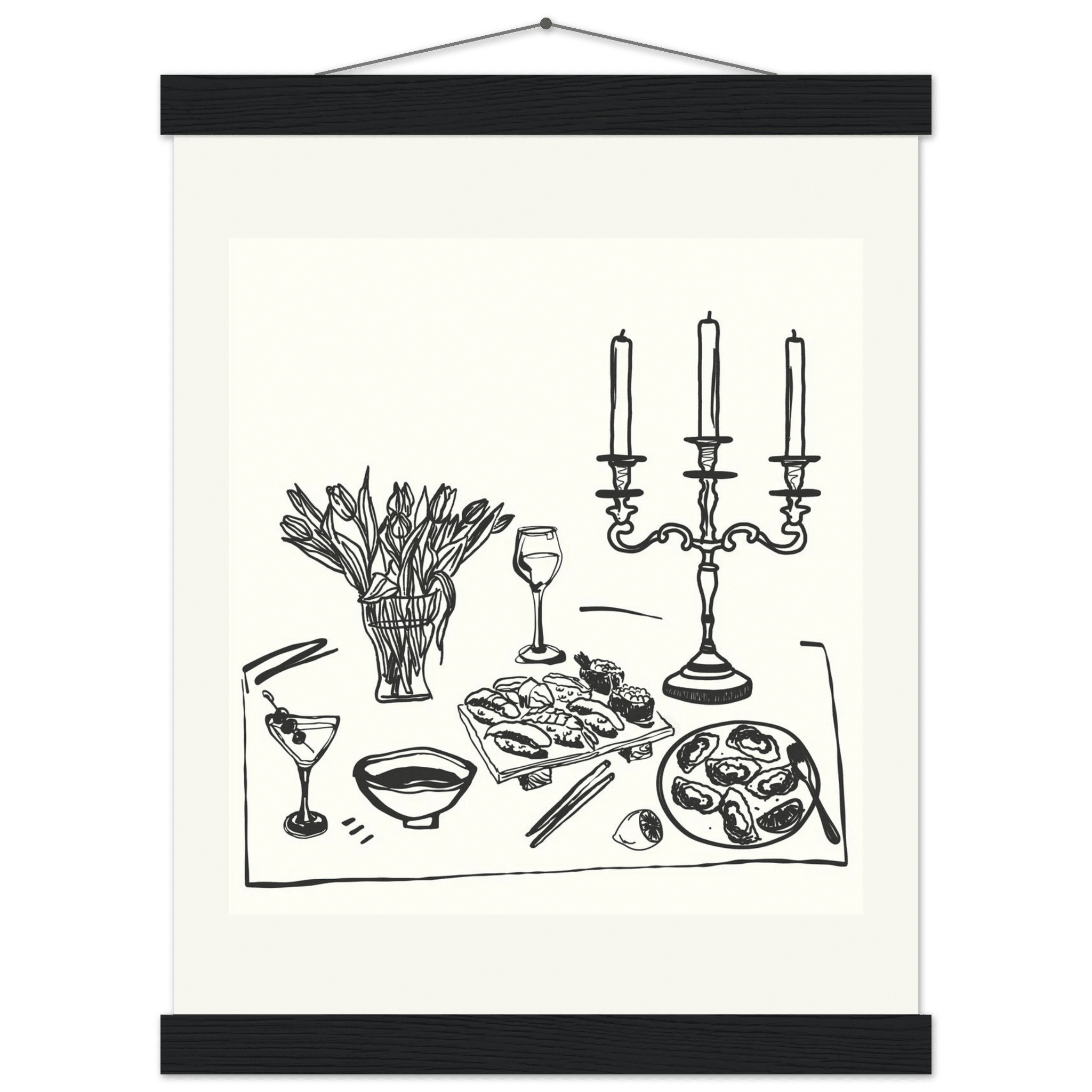 Fine Dining Table Print | Black Line Art Kitchen Wall Art | Elegant Dining Room Poster - Evergreen Posters