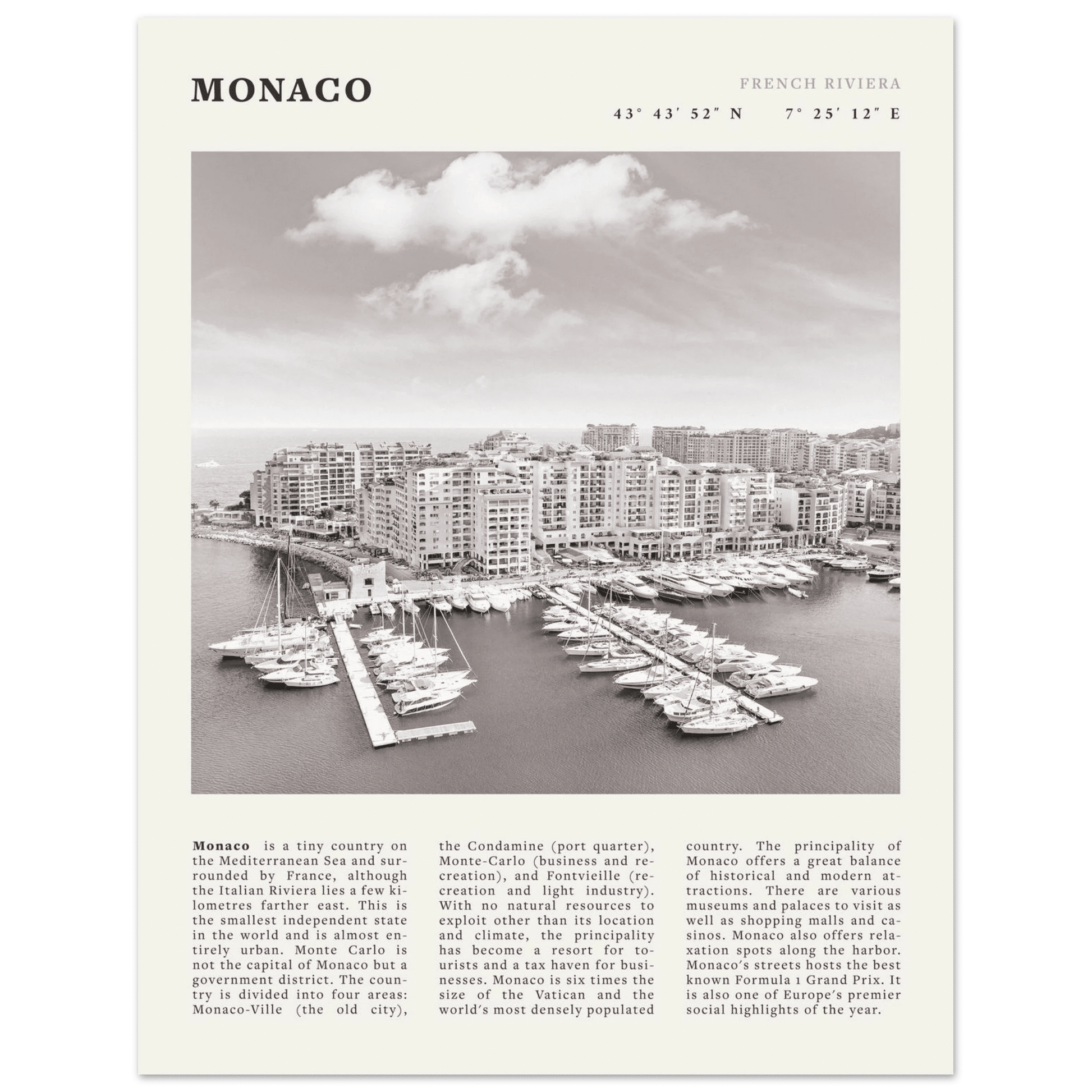 Monaco Poster Black and White – Vintage Monte Carlo Harbor Print (Digital & Printed Options) - Evergreen Posters