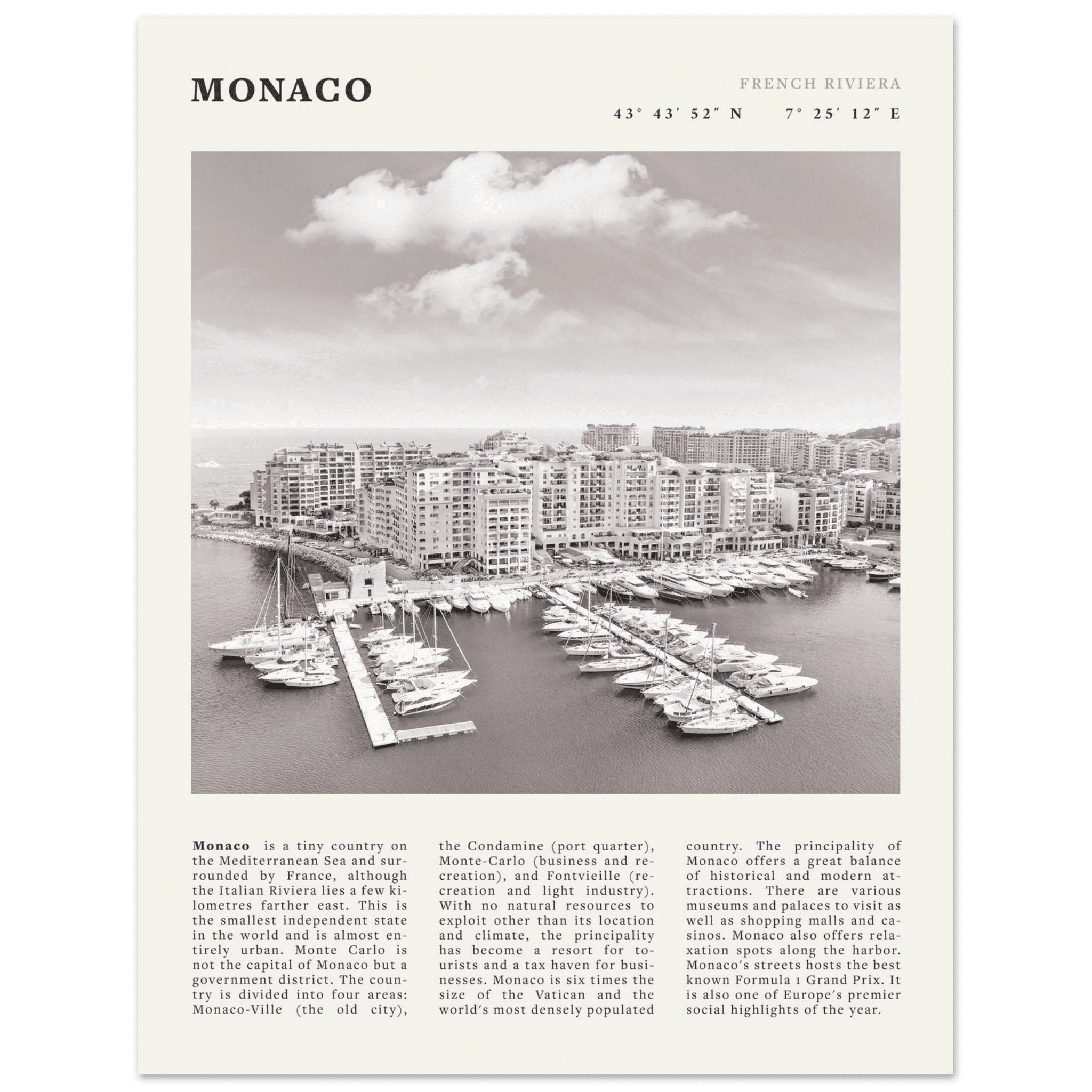 Monaco Poster Black and White – Vintage Monte Carlo Harbor Print (Digital & Printed Options) - Evergreen Posters
