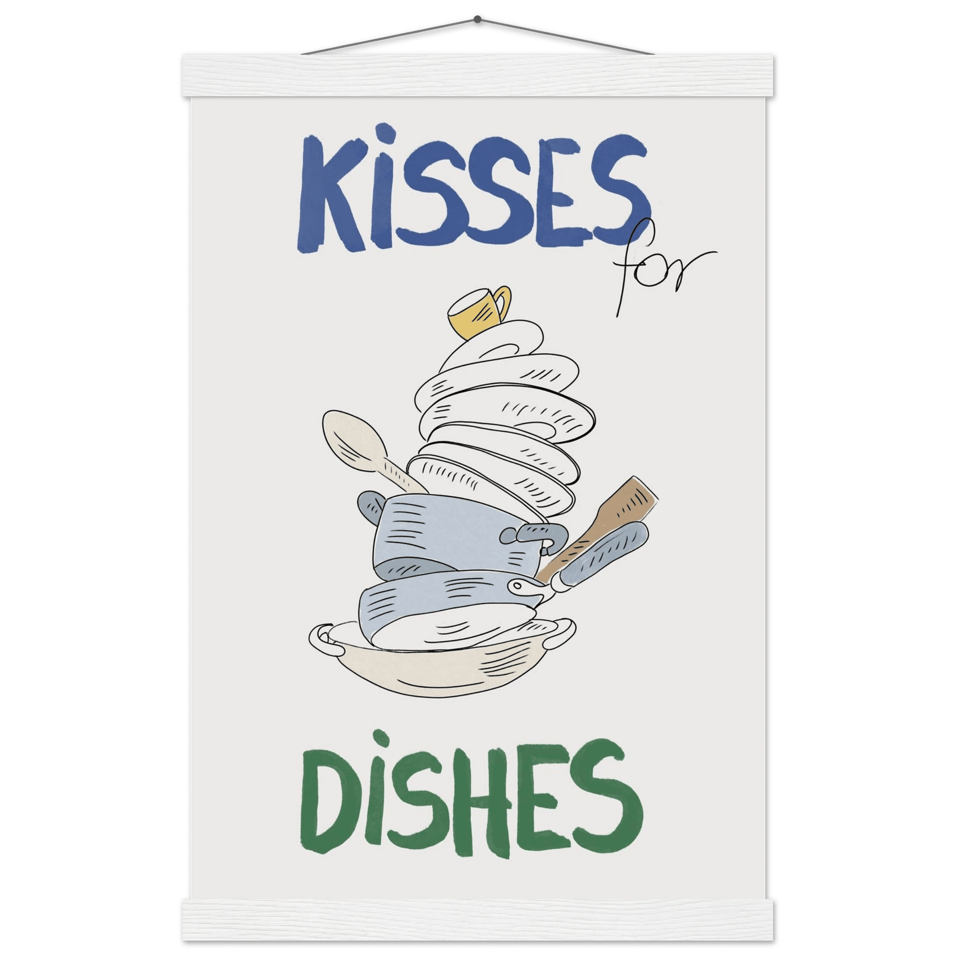 Kisses for Dishes Poster – Funny Kitchen Wall Art Print (Digital & Printed Options) - Evergreen Posters