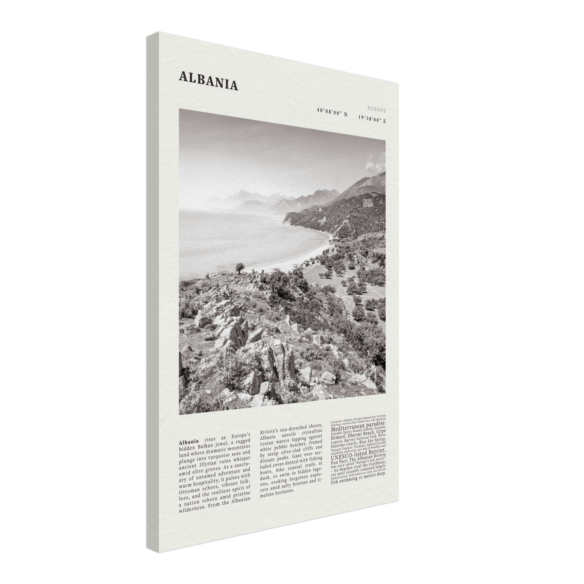 Albania Poster Black and White – Vintage Albanian Riviera Travel Print (Digital & Printed Options) - Evergreen Posters