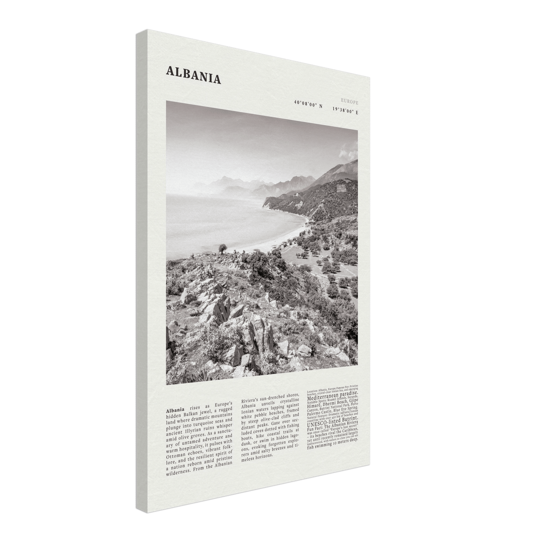 Albania Poster Black and White – Vintage Albanian Riviera Travel Print (Digital & Printed Options) - Evergreen Posters