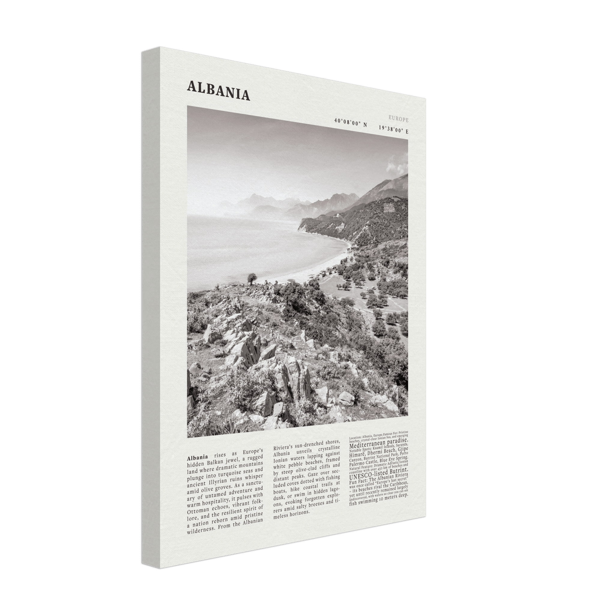 Albania Poster Black and White – Vintage Albanian Riviera Travel Print (Digital & Printed Options) - Evergreen Posters