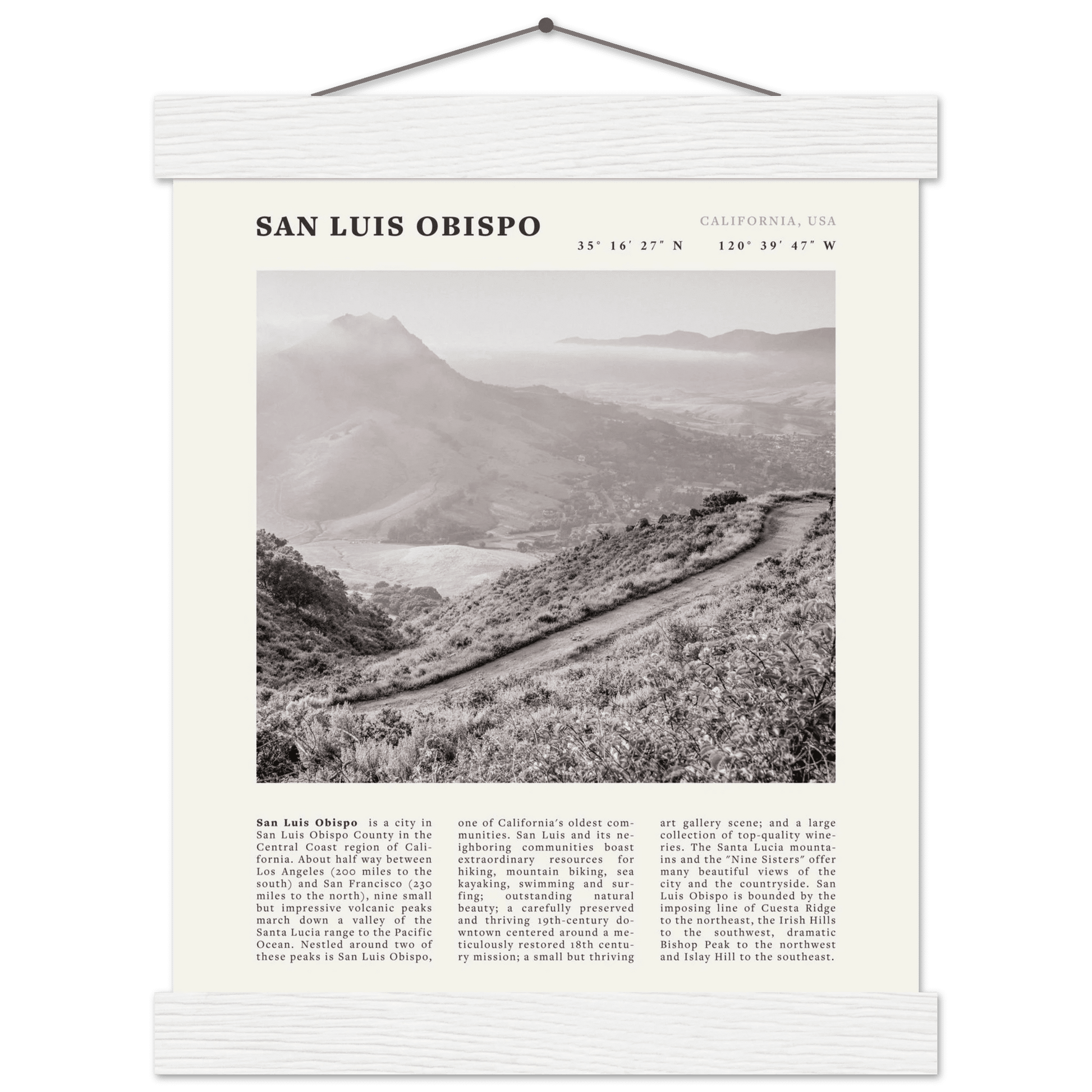San Luis Obispo Poster | Black & White California Wall Art | SLO Travel Print - Evergreen Posters