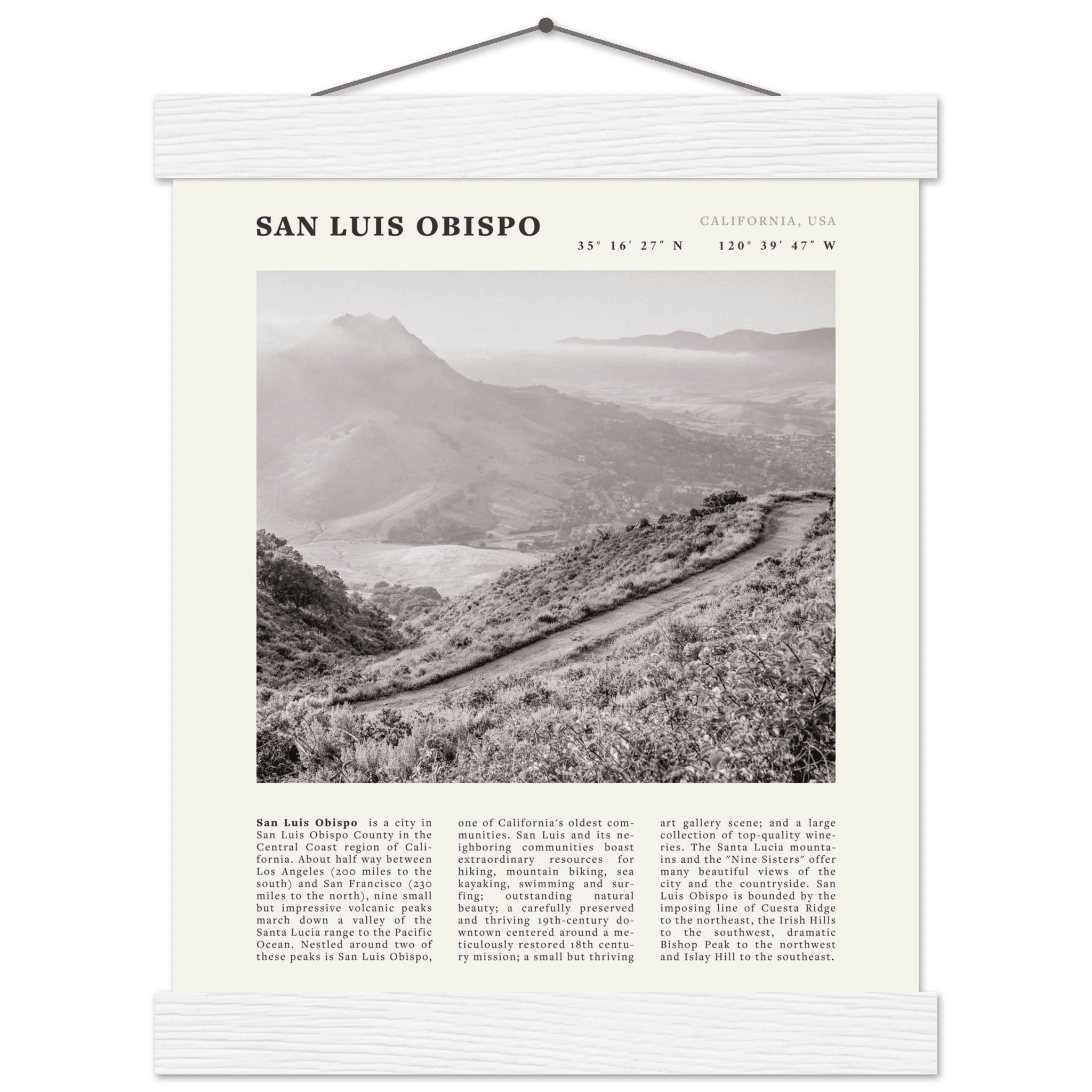 San Luis Obispo Poster | Black & White California Wall Art | SLO Travel Print - Evergreen Posters