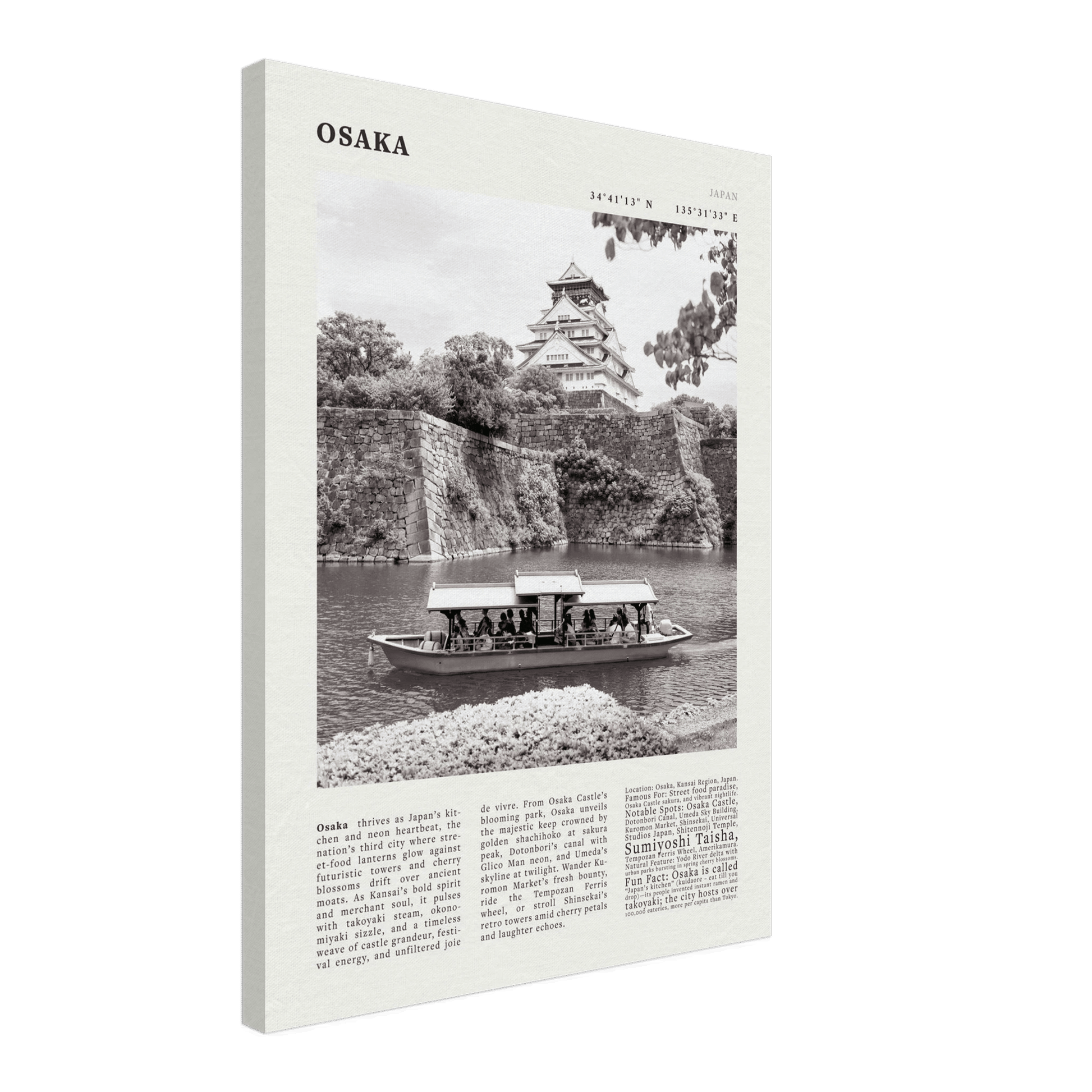 Osaka Poster Black and White – Vintage Osaka Castle Cherry Blossom Print (Digital & Printed Options) - Evergreen Posters
