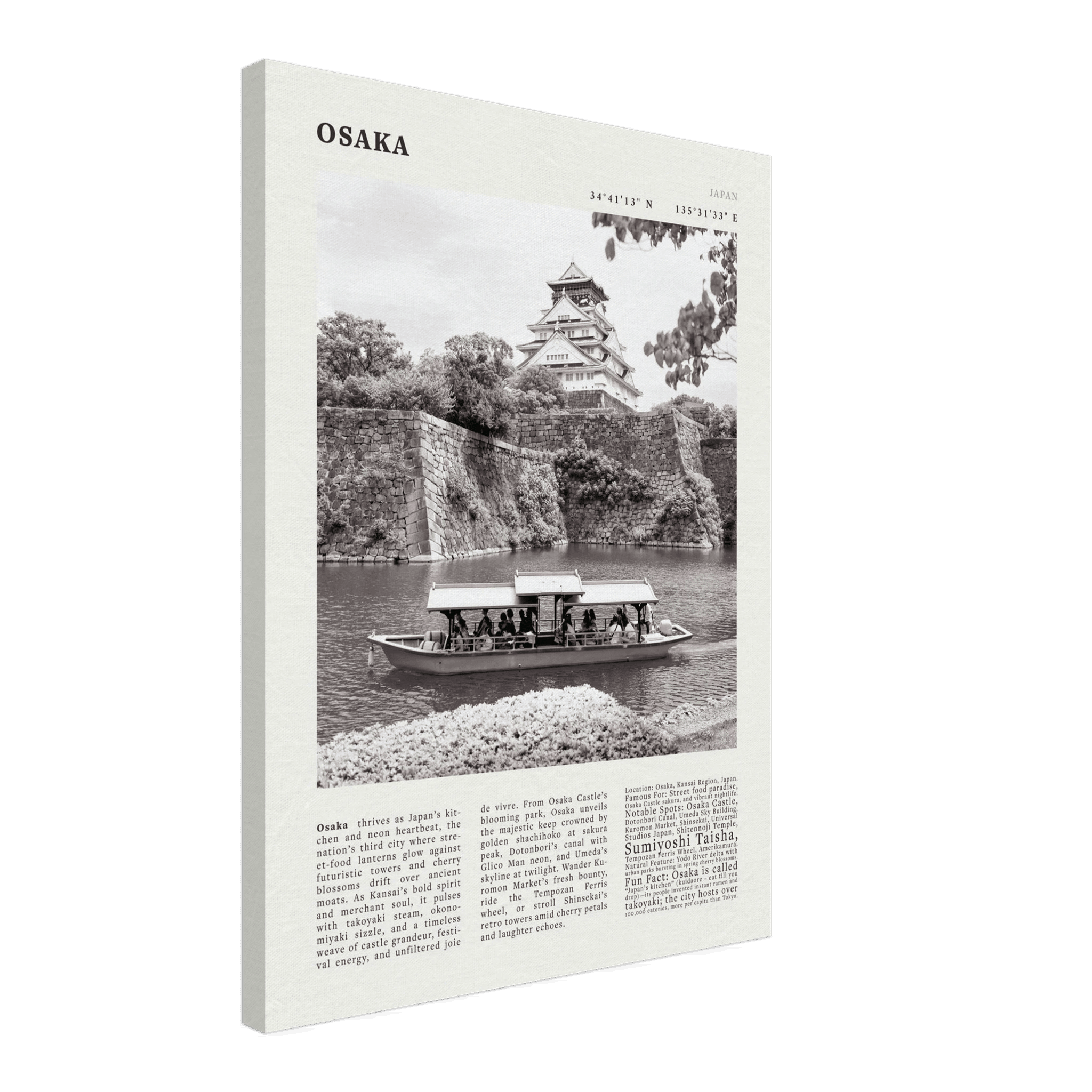 Osaka Poster Black and White – Vintage Osaka Castle Cherry Blossom Print (Digital & Printed Options) - Evergreen Posters