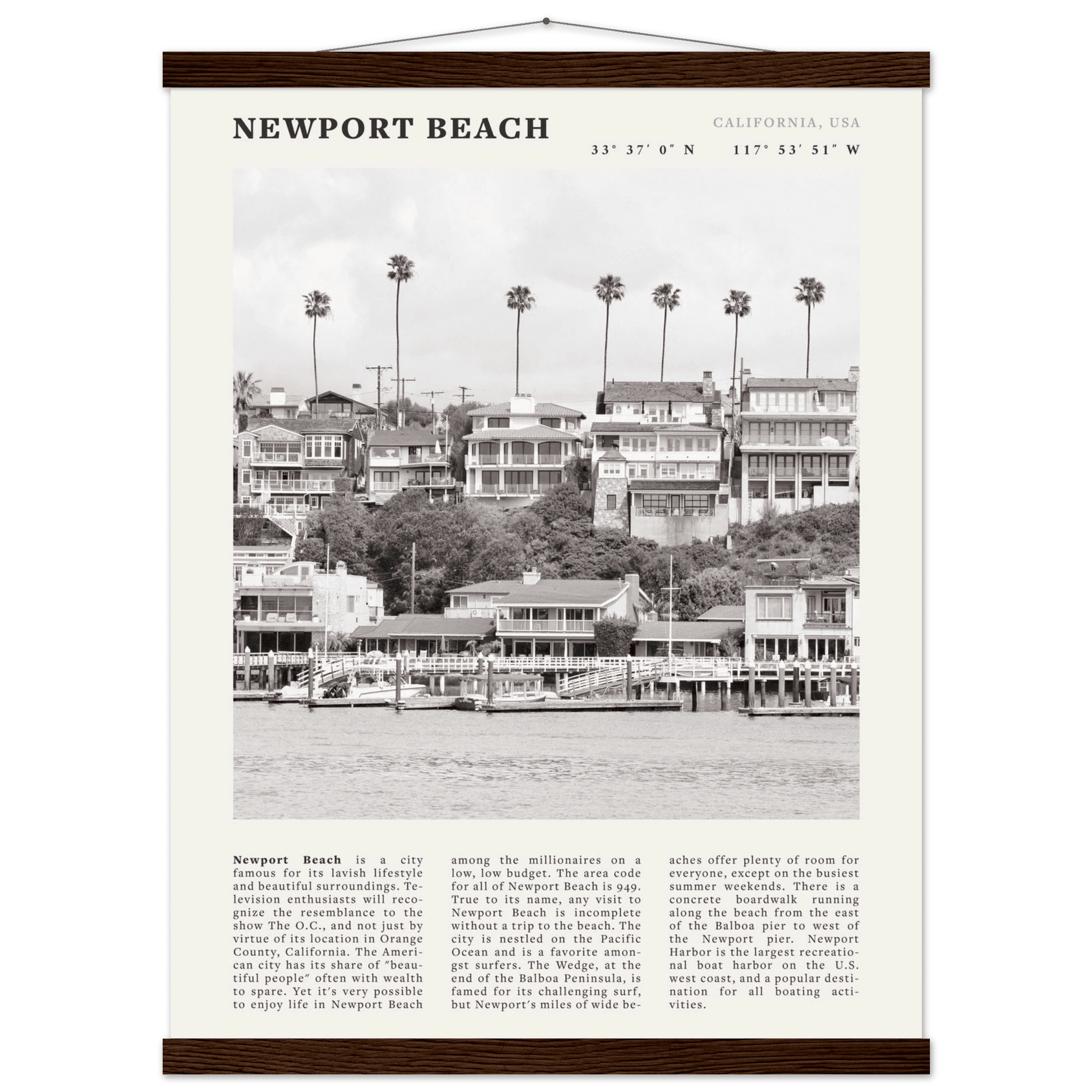 Newport Beach Poster | Black & White California Harbor Wall Art | Coastal Print - Evergreen Posters
