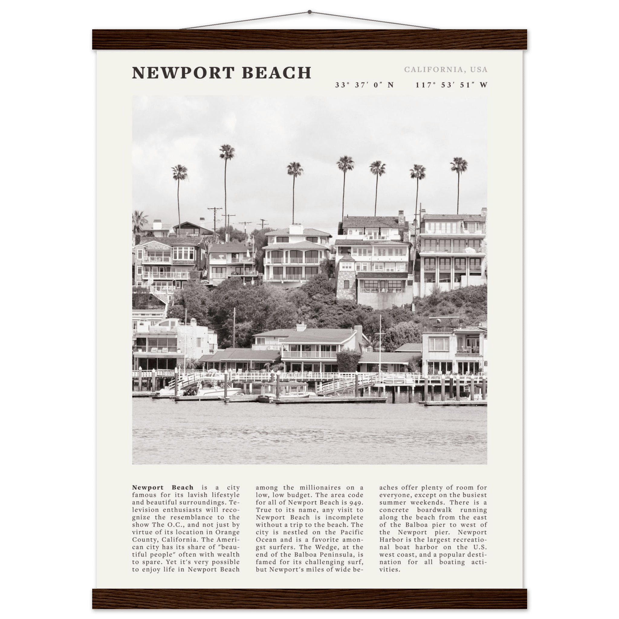 Newport Beach Poster | Black & White California Harbor Wall Art | Coastal Print - Evergreen Posters
