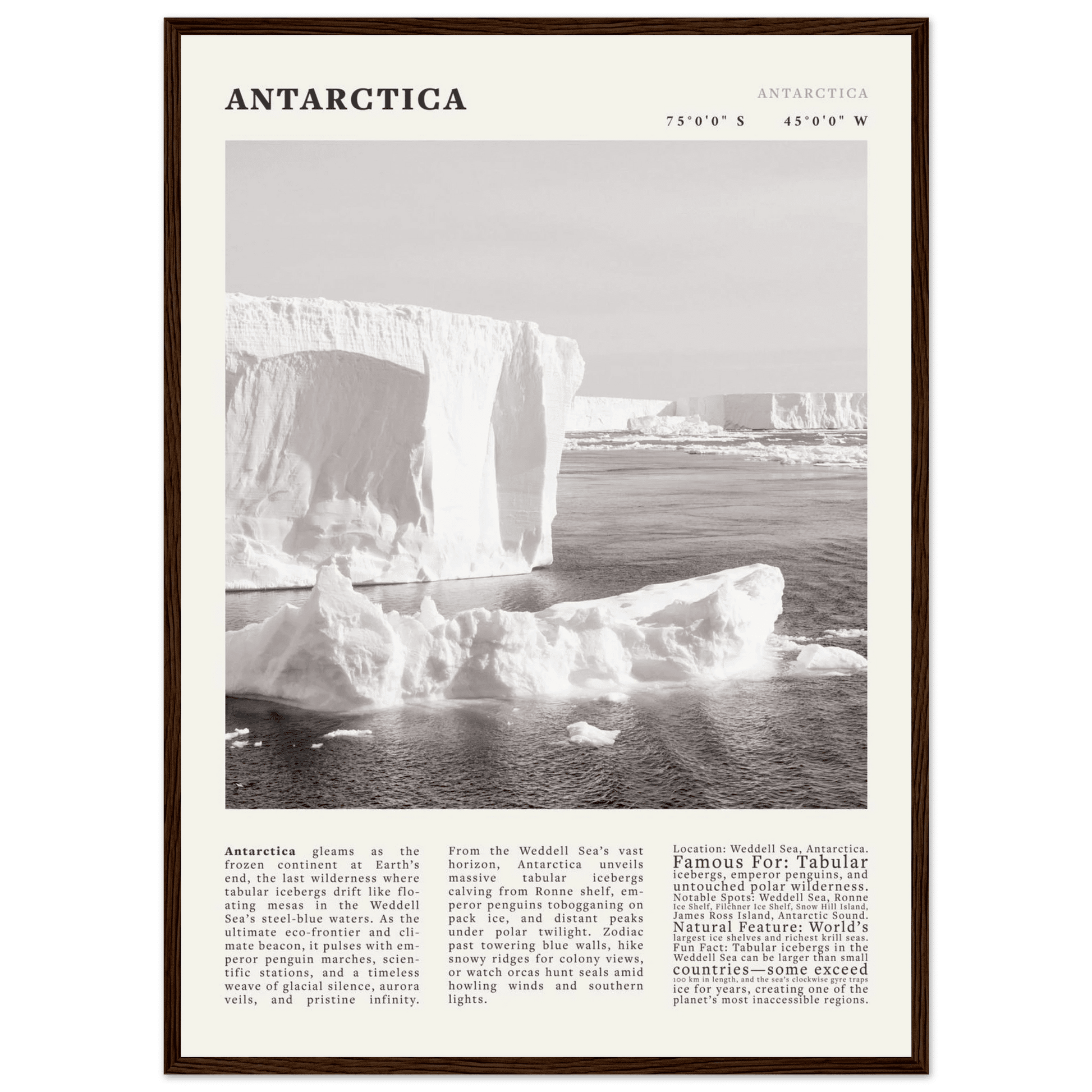 Antarctica Poster Black and White – Vintage Weddell Sea Iceberg Print (Digital & Printed Options) - Evergreen Posters
