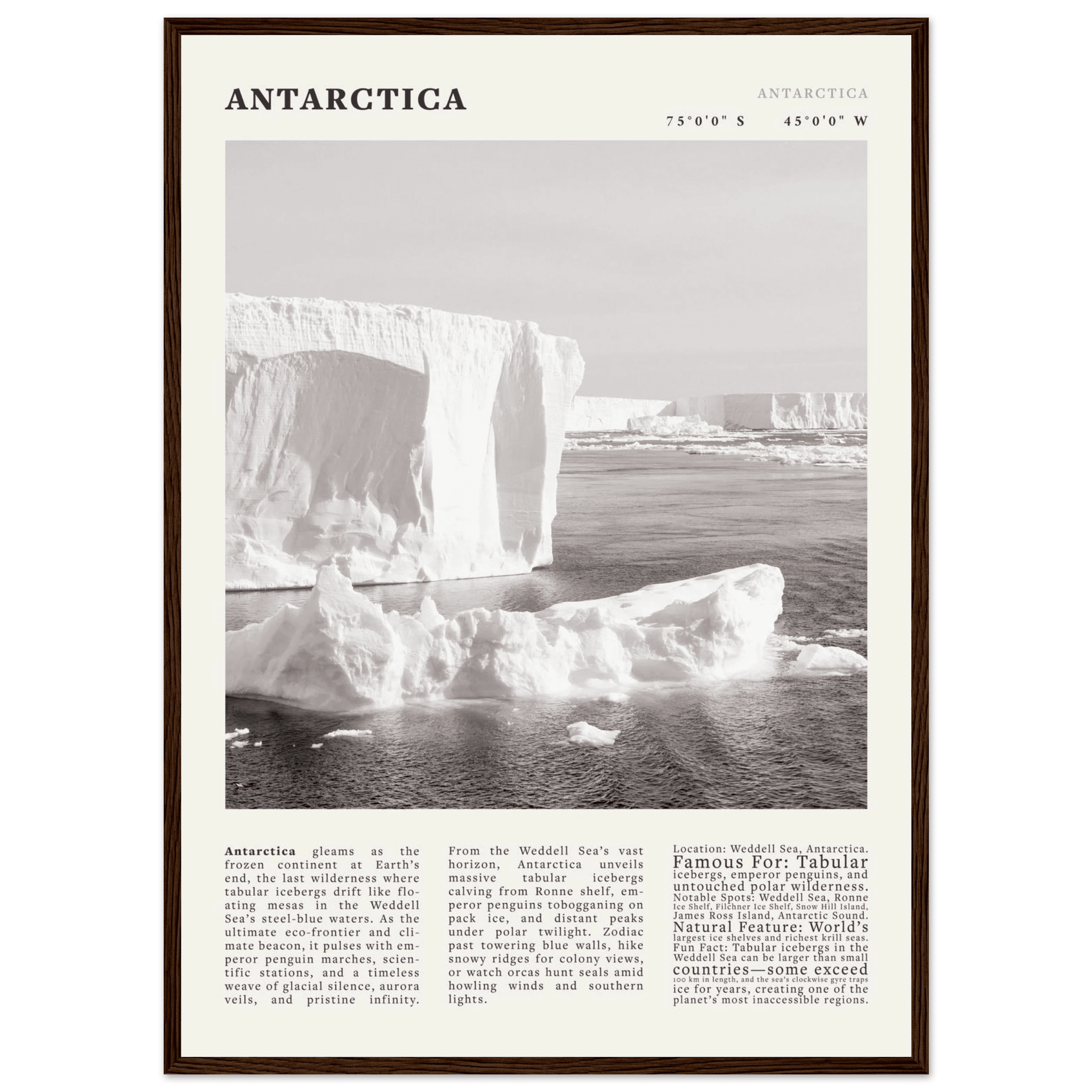 Antarctica Poster Black and White – Vintage Weddell Sea Iceberg Print (Digital & Printed Options) - Evergreen Posters