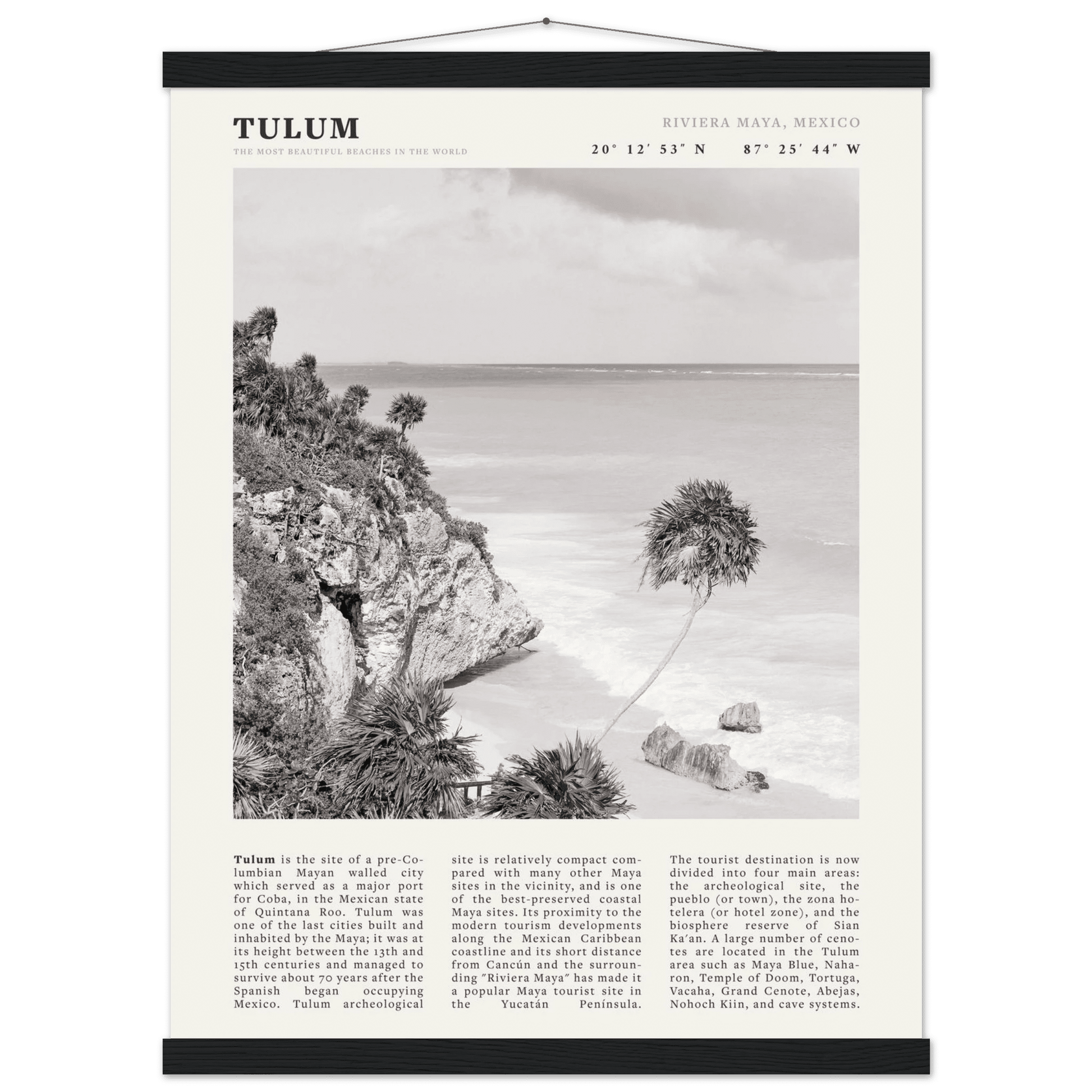 Tulum Poster | Black & White Riviera Maya Mexico Wall Art | Beach Travel Print - Evergreen Posters
