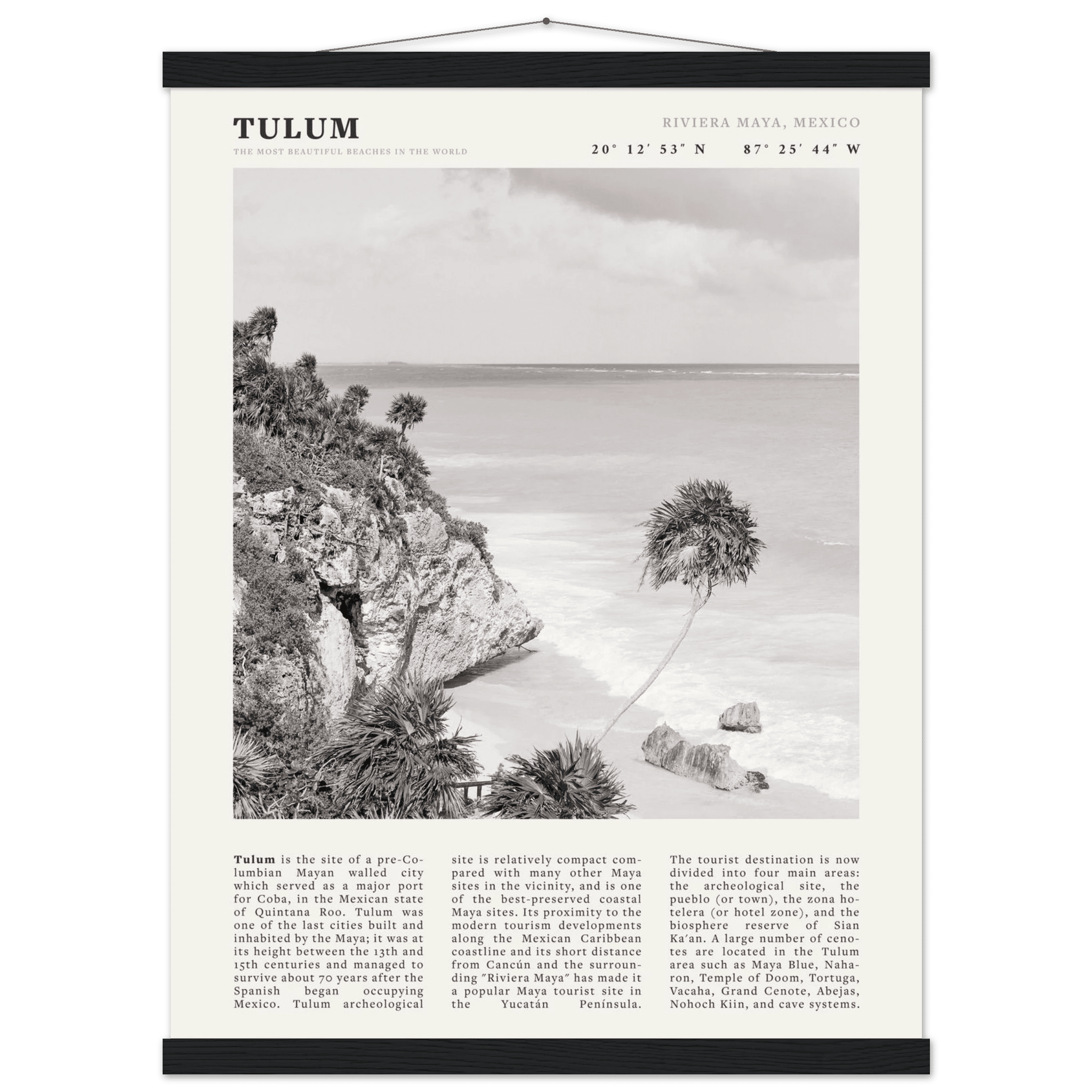 Tulum Poster | Black & White Riviera Maya Mexico Wall Art | Beach Travel Print - Evergreen Posters