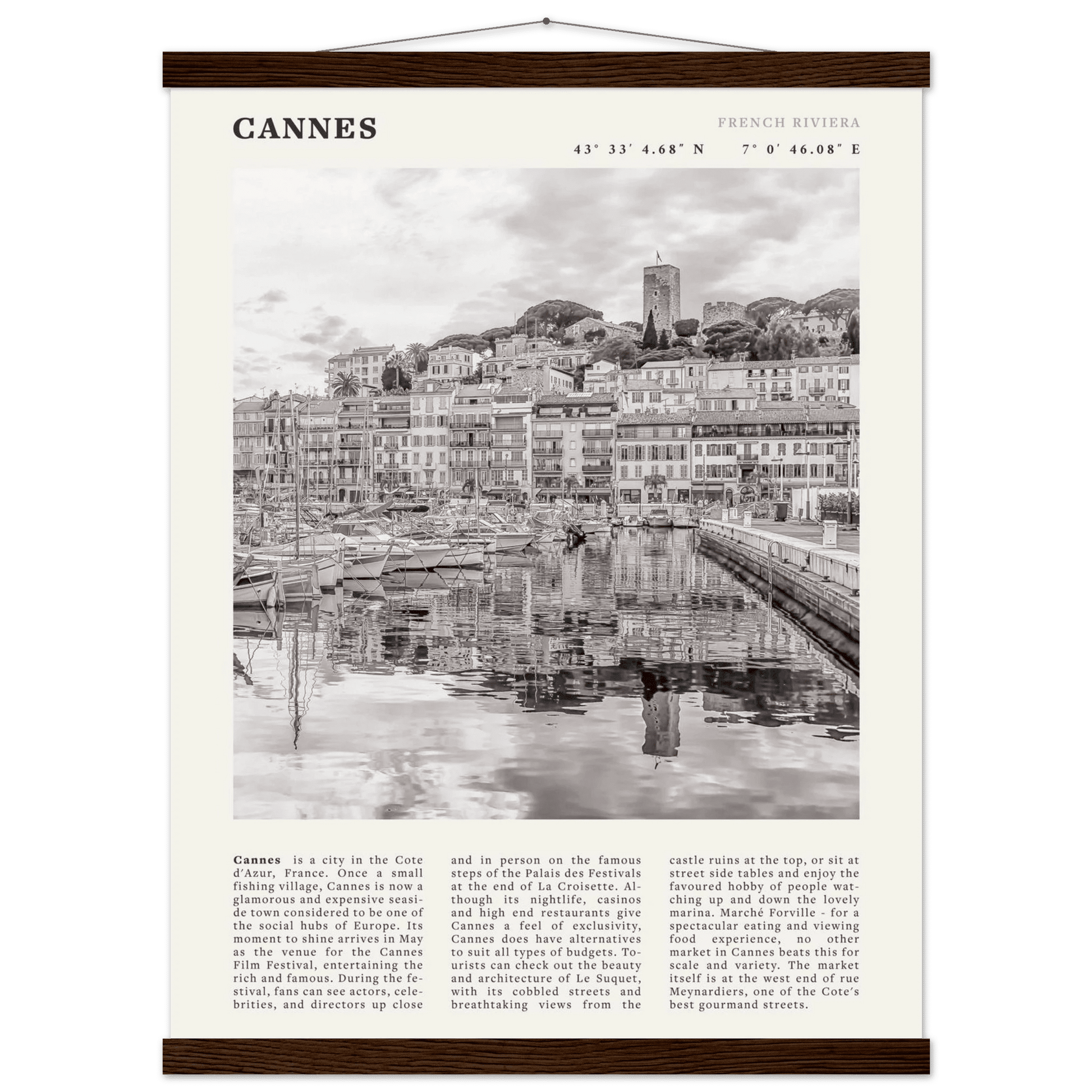 Cannes Poster | Black & White French Riviera Wall Art | France Travel Print - Evergreen Posters