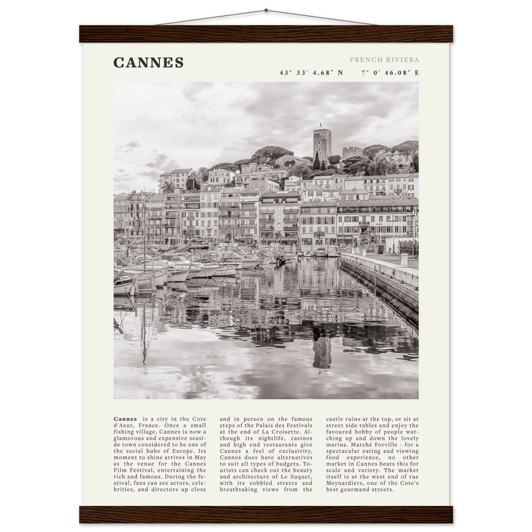 Cannes Poster | Black & White French Riviera Wall Art | France Travel Print - Evergreen Posters
