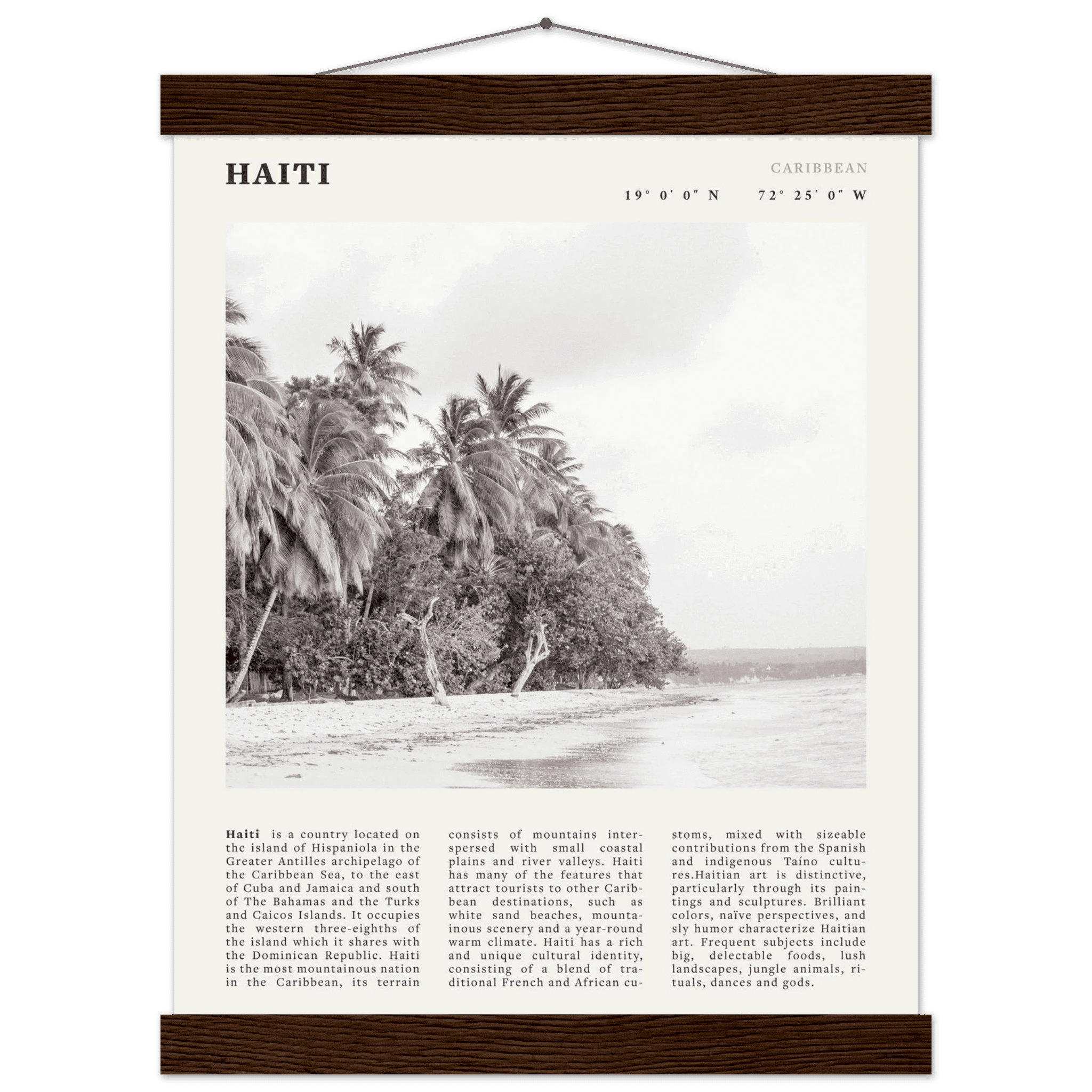 Haiti Poster | Black & White Caribbean Beach Wall Art | Tropical Travel Print - Evergreen Posters