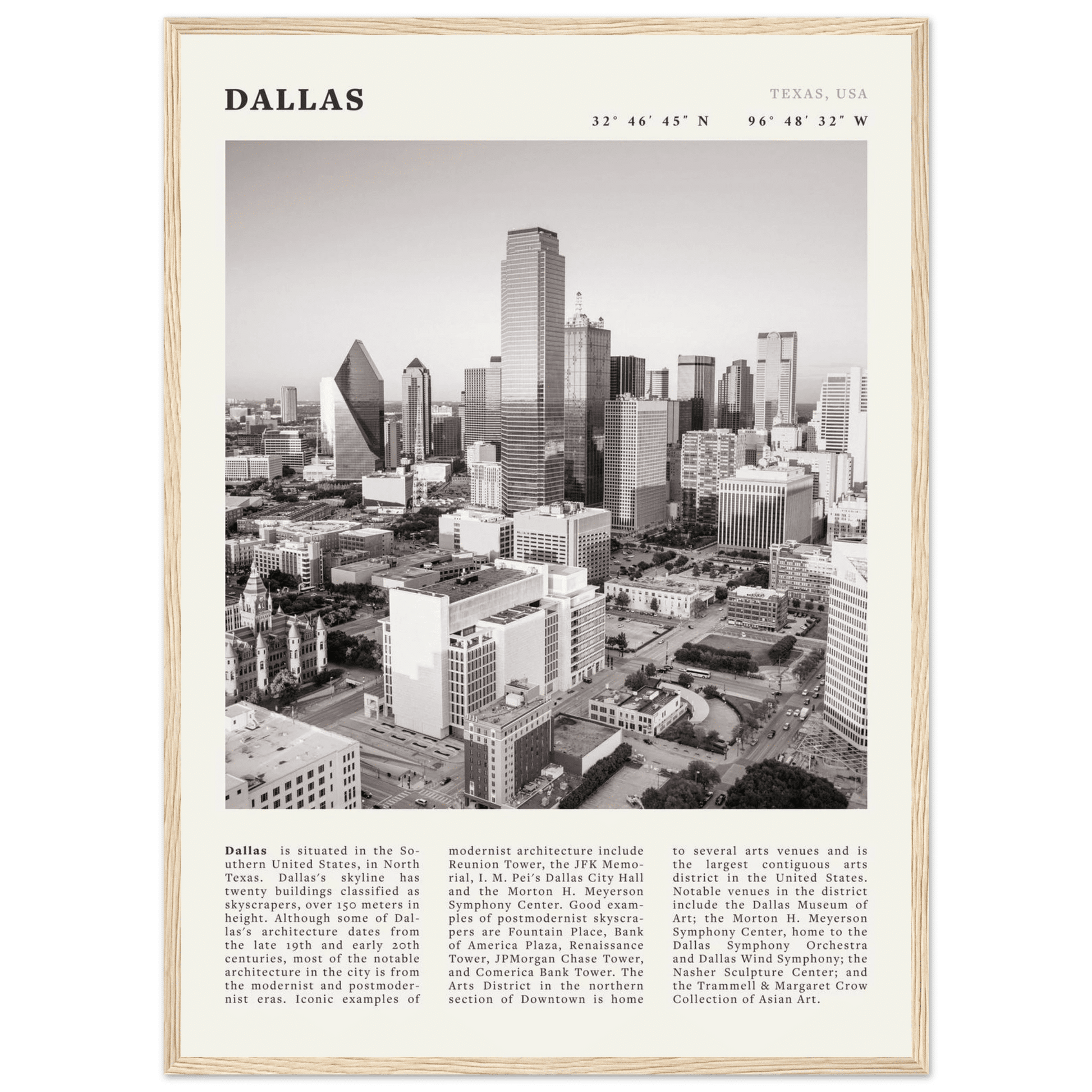 Dallas Poster | Black & White Texas Skyline Wall Art | City Travel Print Decor - Evergreen Posters