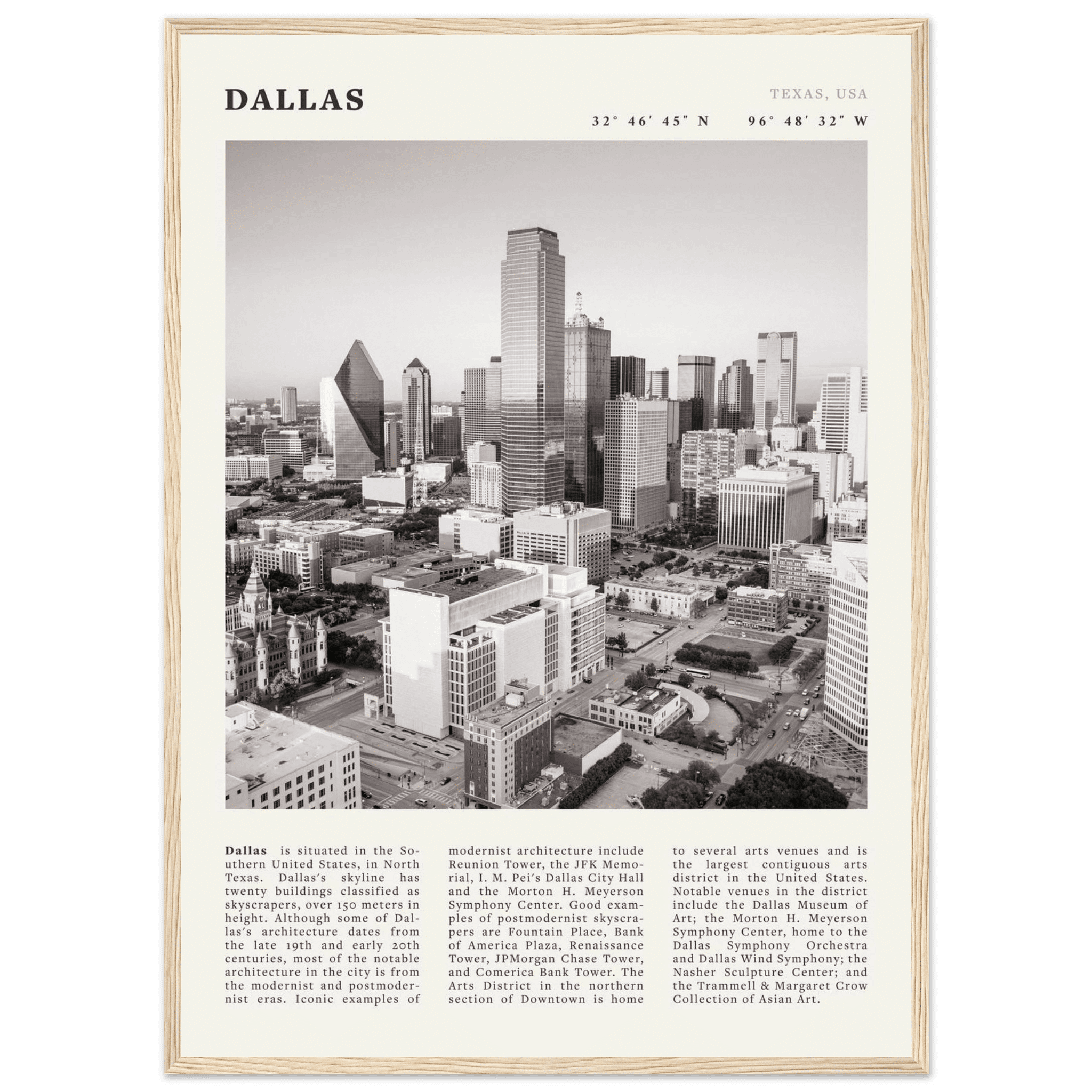 Dallas Poster | Black & White Texas Skyline Wall Art | City Travel Print Decor - Evergreen Posters