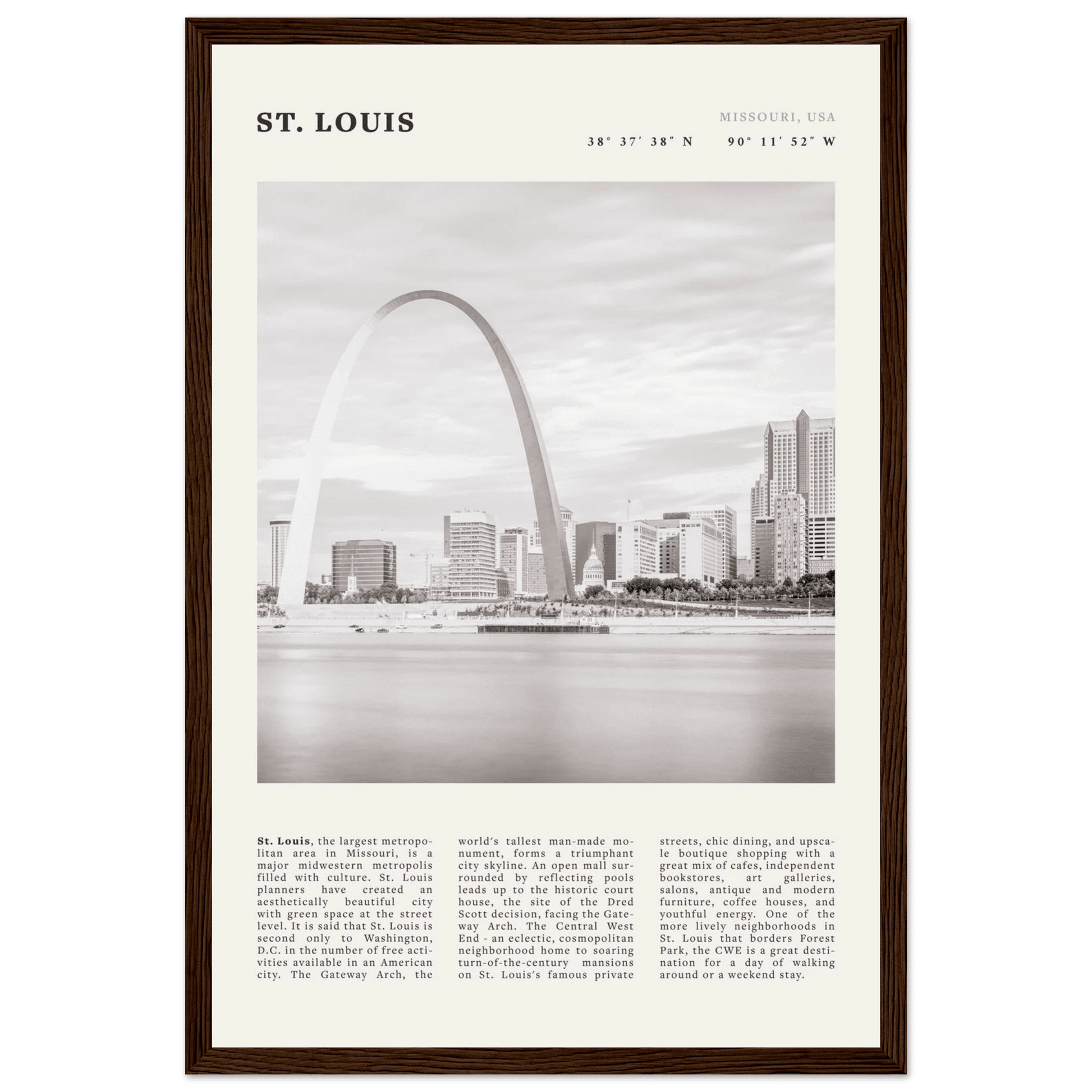 St. Louis Poster | Black & White Gateway Arch Wall Art | Missouri Travel Print - Evergreen Posters