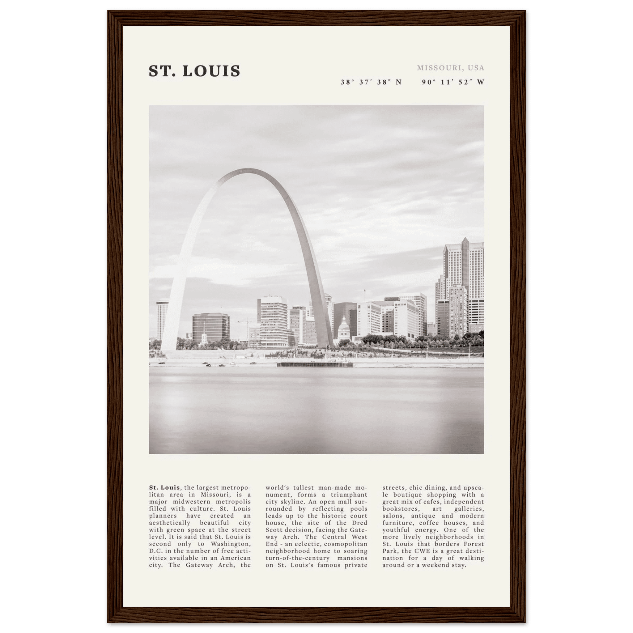 St. Louis Poster | Black & White Gateway Arch Wall Art | Missouri Travel Print - Evergreen Posters