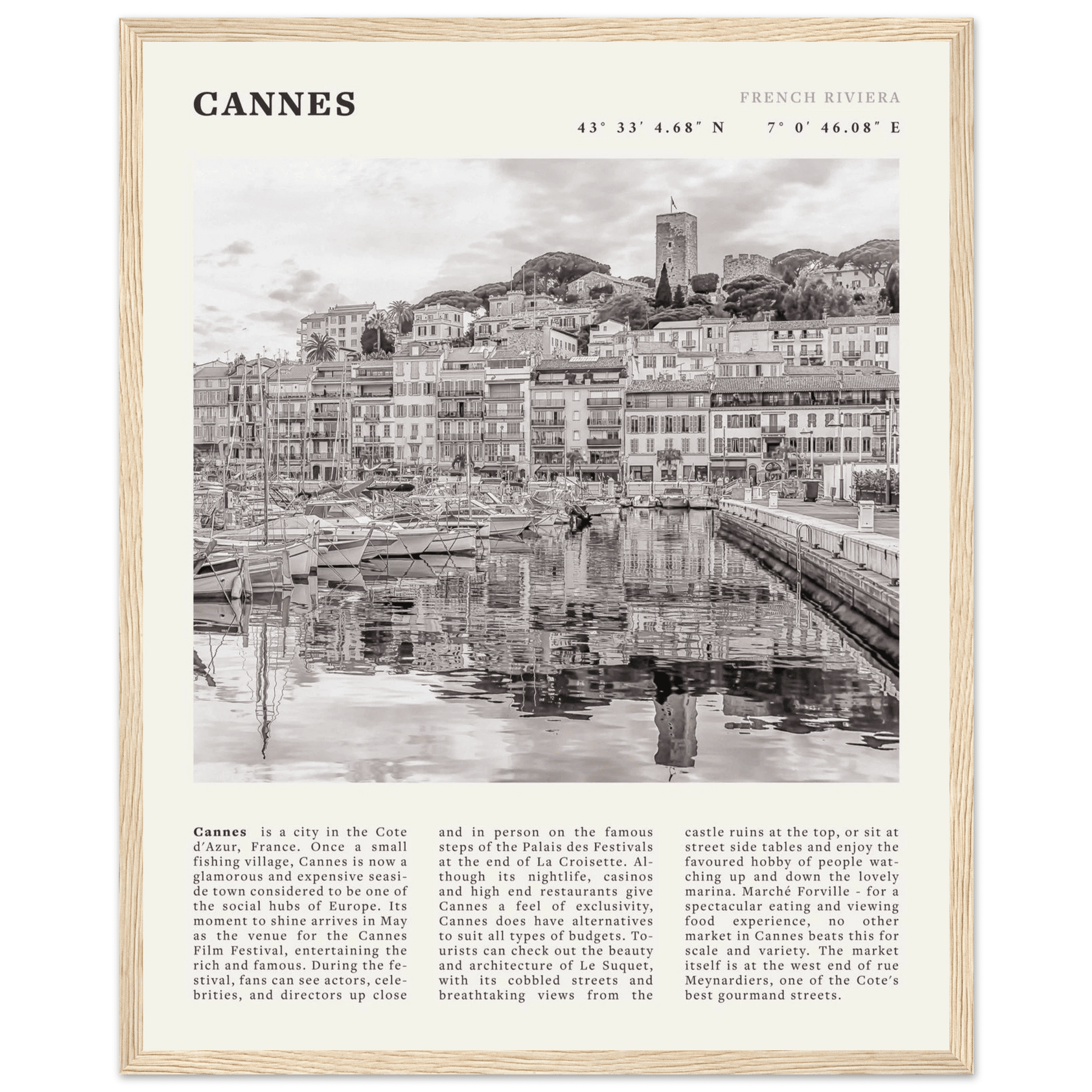 Cannes Poster | Black & White French Riviera Wall Art | France Travel Print - Evergreen Posters