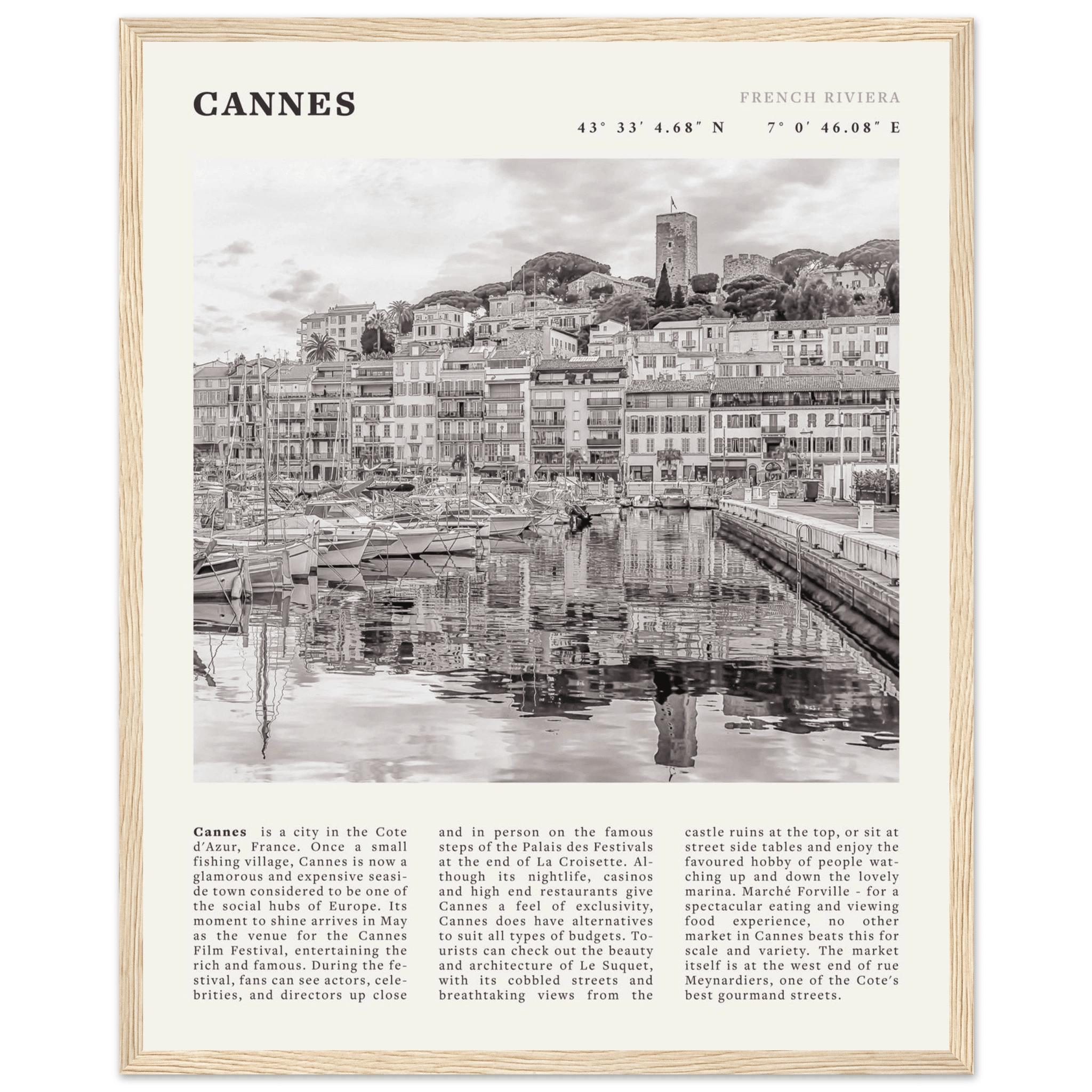 Cannes Poster | Black & White French Riviera Wall Art | France Travel Print - Evergreen Posters