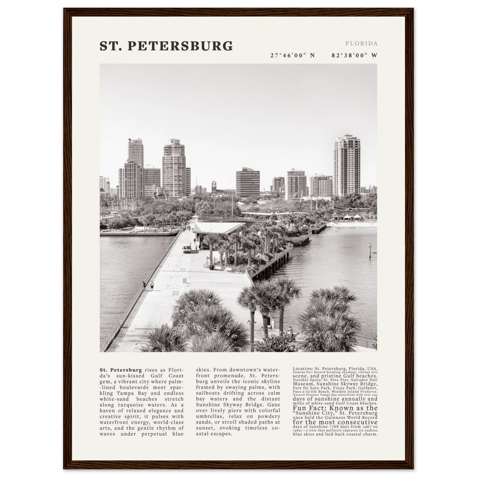 St. Petersburg Florida Poster Black and White – Vintage St Pete Skyline Print (Digital & Printed Options) - Evergreen Posters