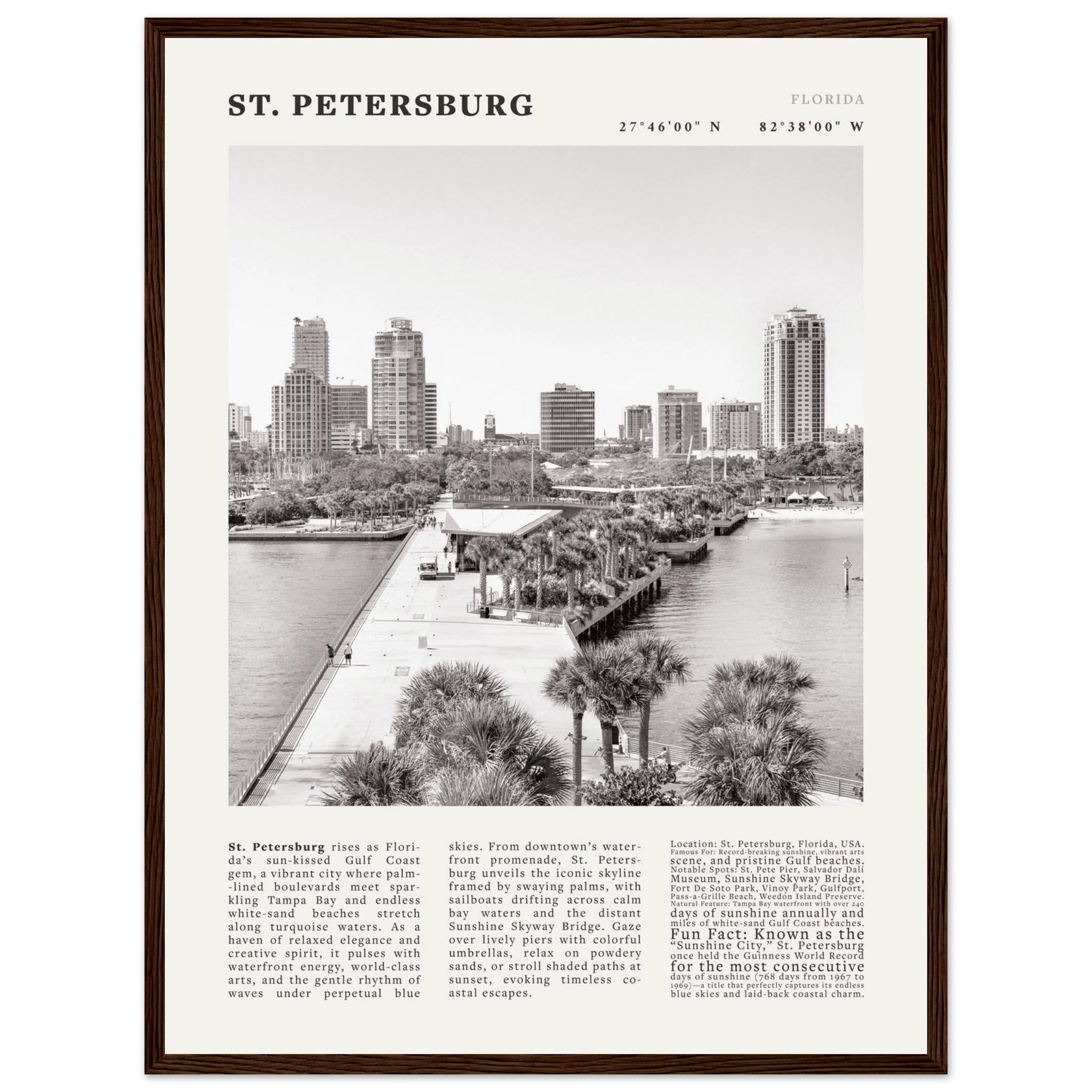 St. Petersburg Florida Poster Black and White – Vintage St Pete Skyline Print (Digital & Printed Options) - Evergreen Posters