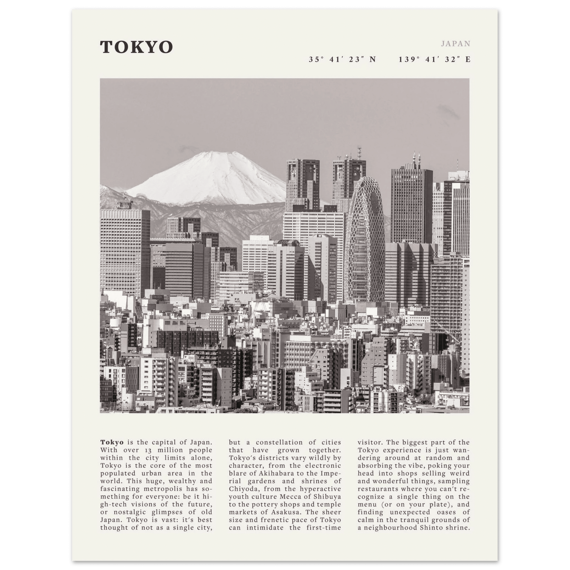 Tokyo Poster | Black & White Mount Fuji Skyline Wall Art | Japan Travel Print - Evergreen Posters