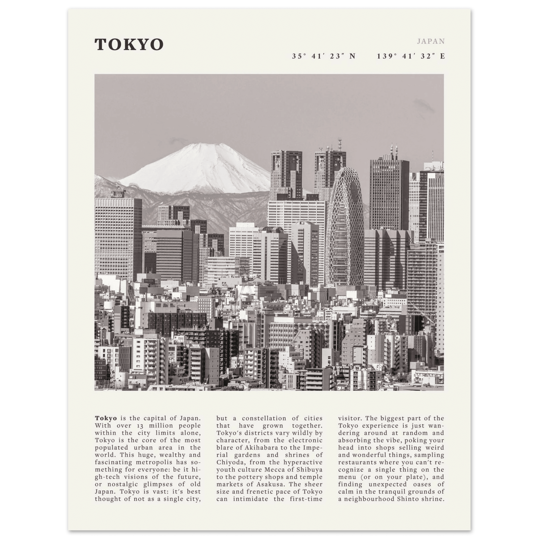 Tokyo Poster | Black & White Mount Fuji Skyline Wall Art | Japan Travel Print - Evergreen Posters