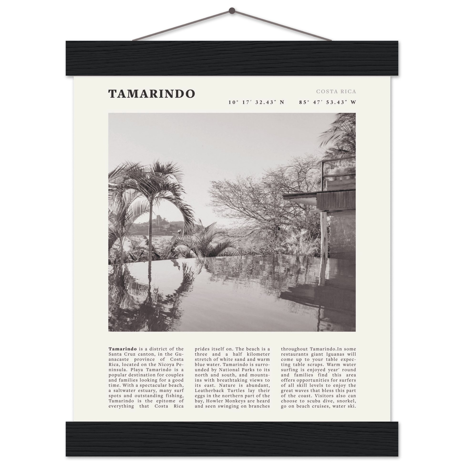Tamarindo Poster | Black & White Costa Rica Beach Wall Art | Surf Travel Print - Evergreen Posters