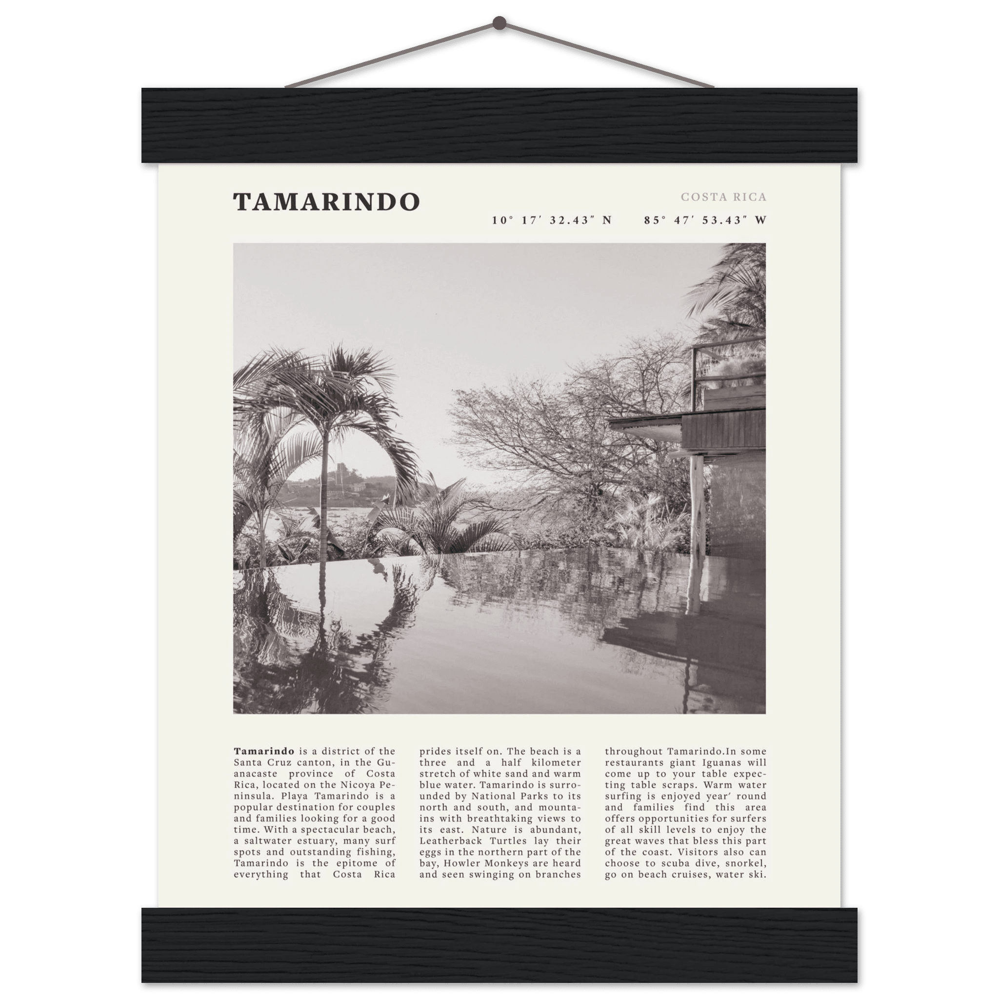 Tamarindo Poster | Black & White Costa Rica Beach Wall Art | Surf Travel Print - Evergreen Posters