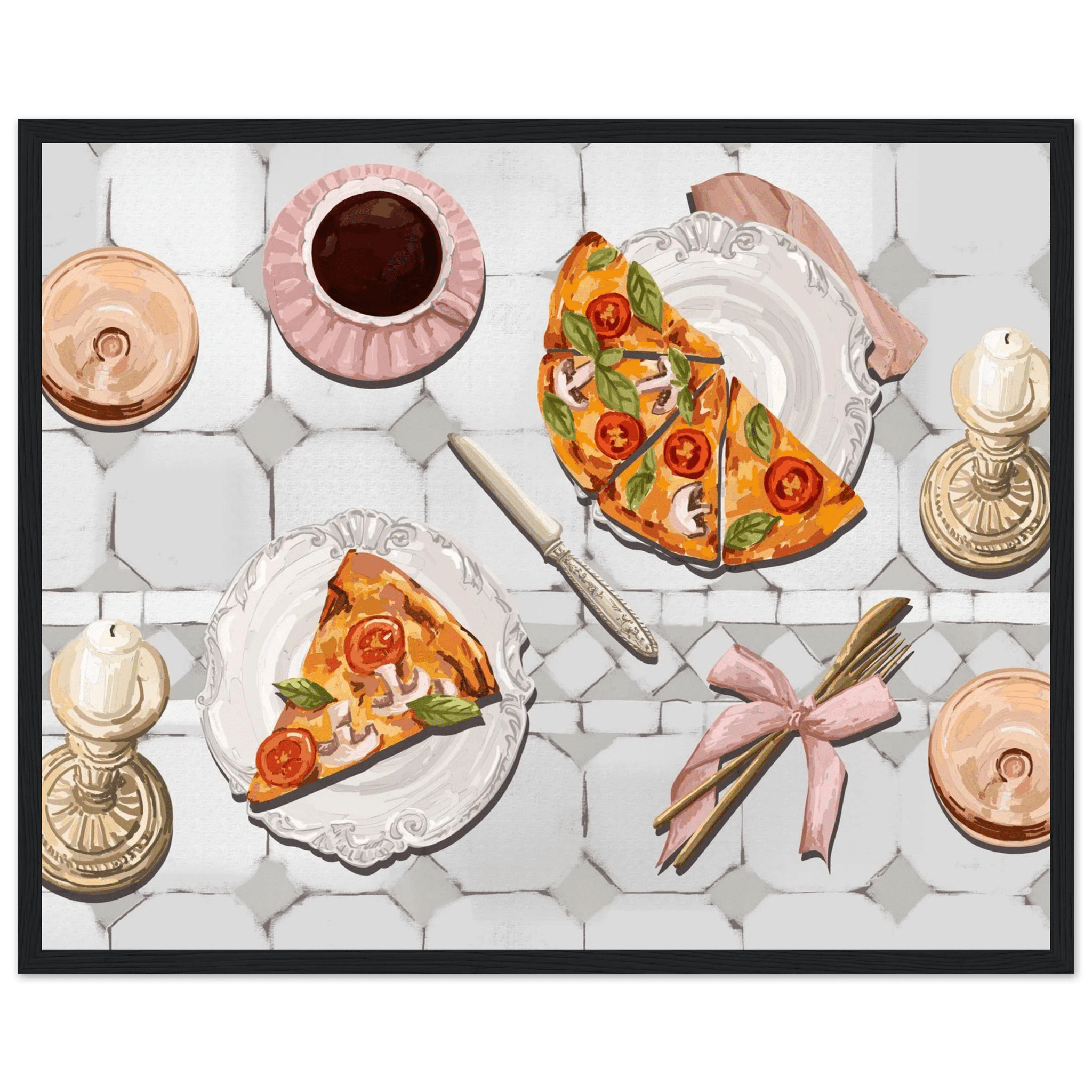 Pizza & Tea Kitchen Poster | Horizontal Food Wall Art | Italian Dining Room Print - Evergreen Posters