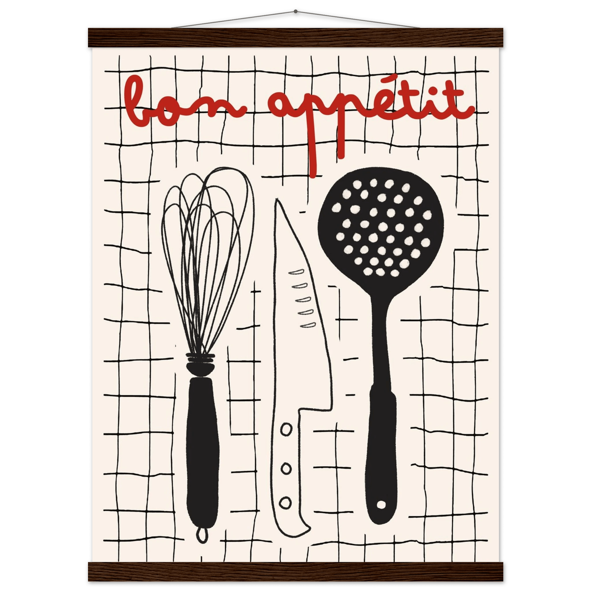 Bon Appétit French Kitchen Print | Bold Black Red Wall Art Poster - Evergreen Posters