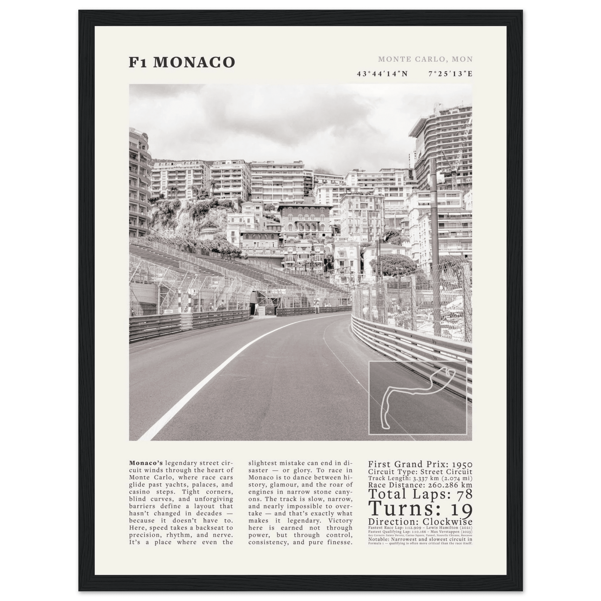 F1 Monaco Poster Black and White – Vintage Monte Carlo Street Circuit Print (Digital & Printed Options) - Evergreen Posters