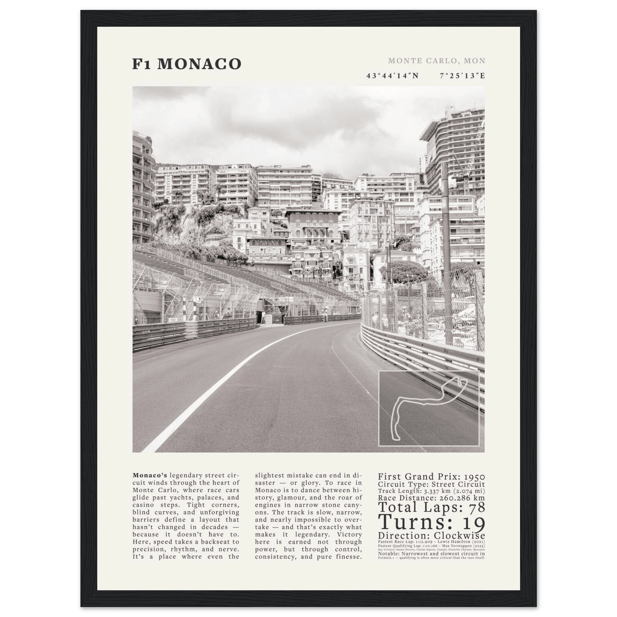 F1 Monaco Poster Black and White – Vintage Monte Carlo Street Circuit Print (Digital & Printed Options) - Evergreen Posters