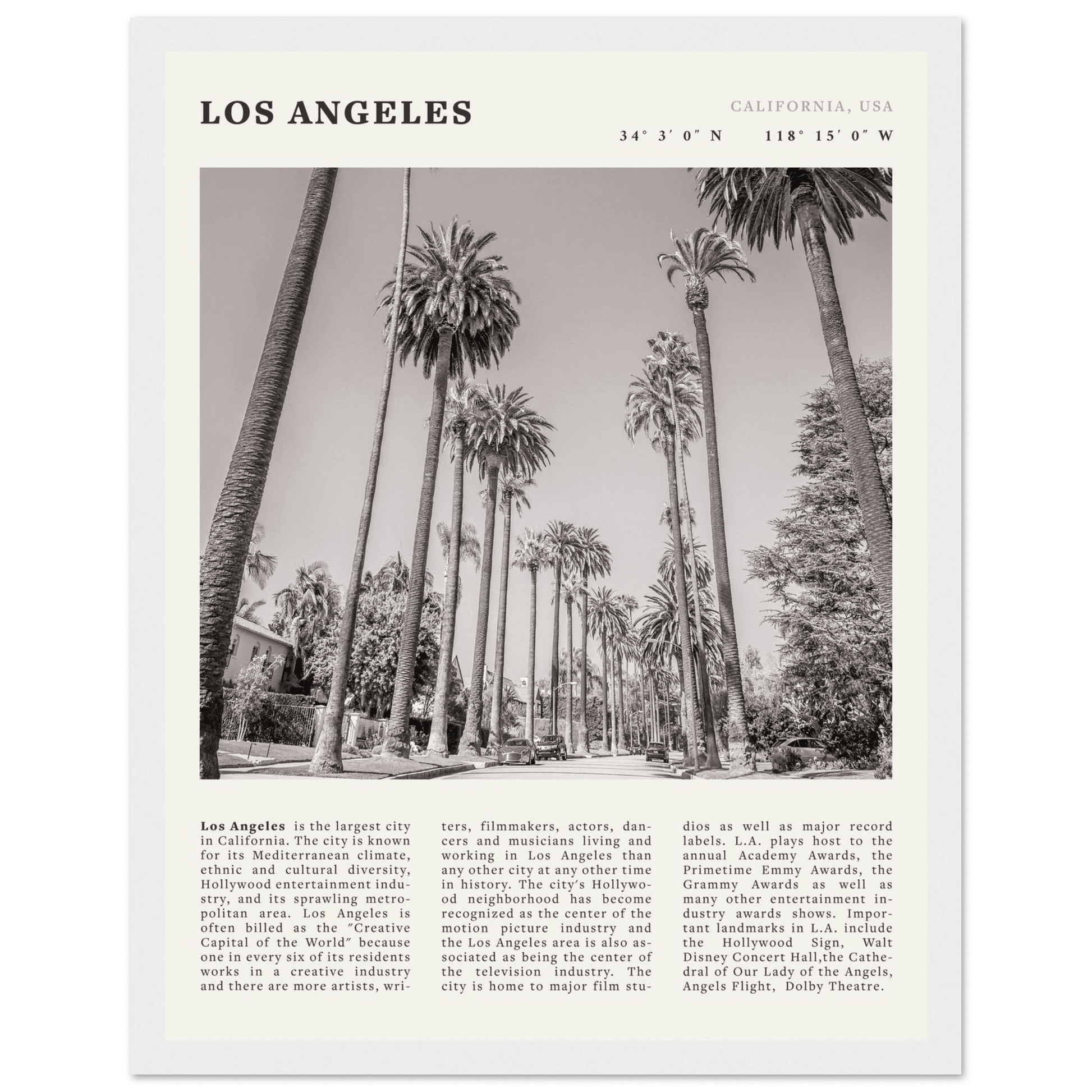 Los Angeles Poster | Black & White Palm Trees Wall Art | California Travel Print - Evergreen Posters