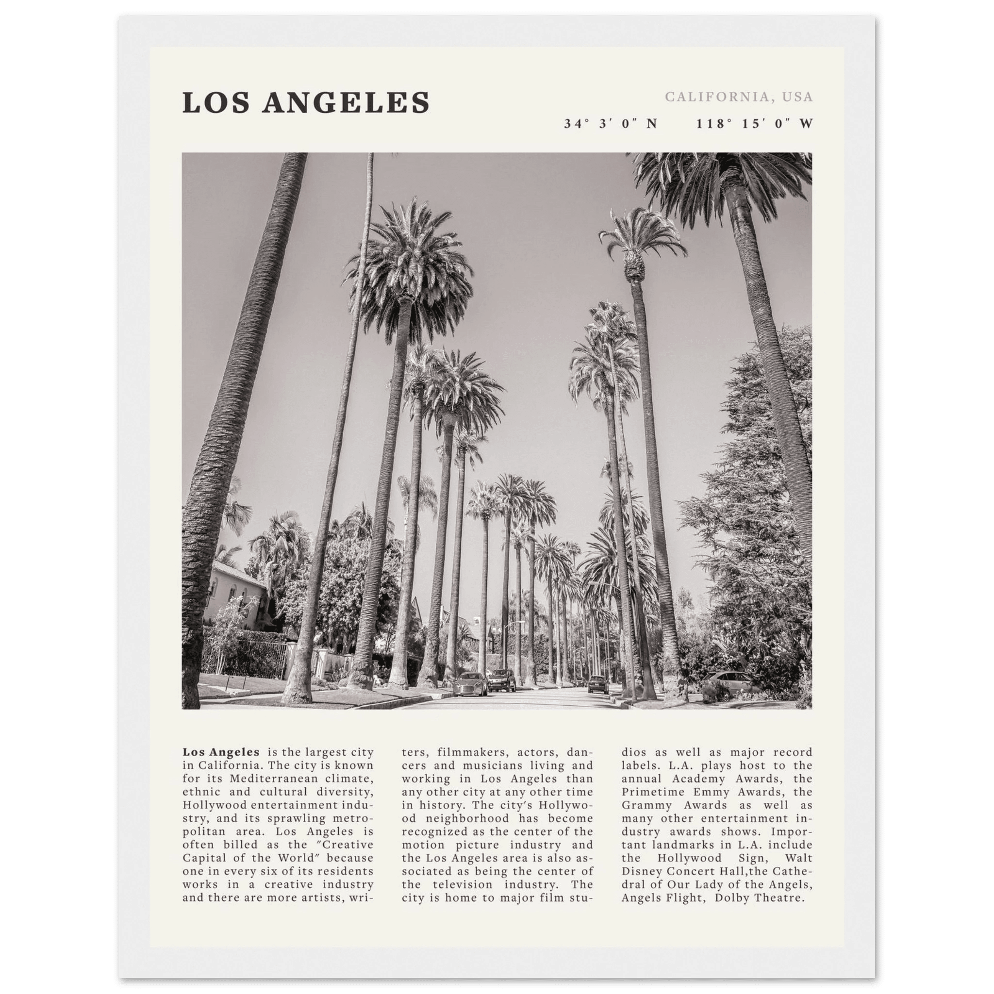 Los Angeles Poster | Black & White Palm Trees Wall Art | California Travel Print - Evergreen Posters