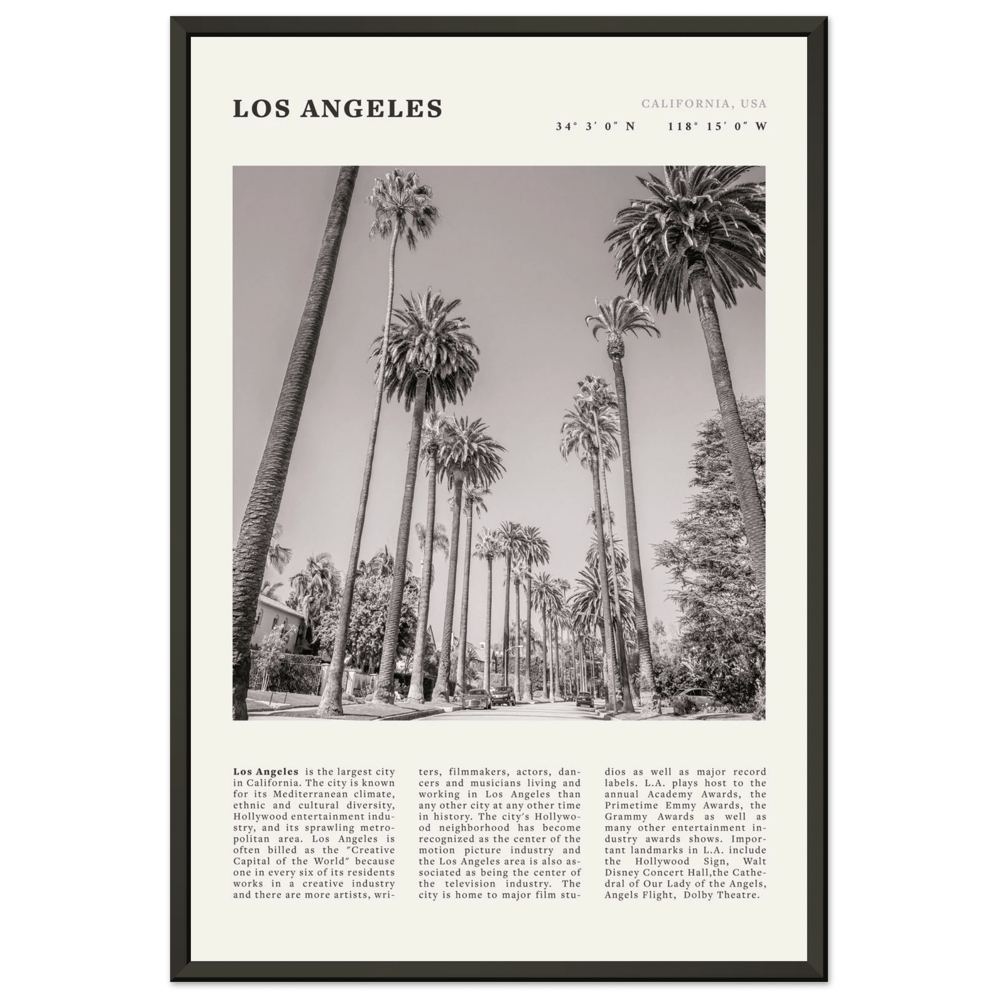 Los Angeles Poster | Black & White Palm Trees Wall Art | California Travel Print - Evergreen Posters