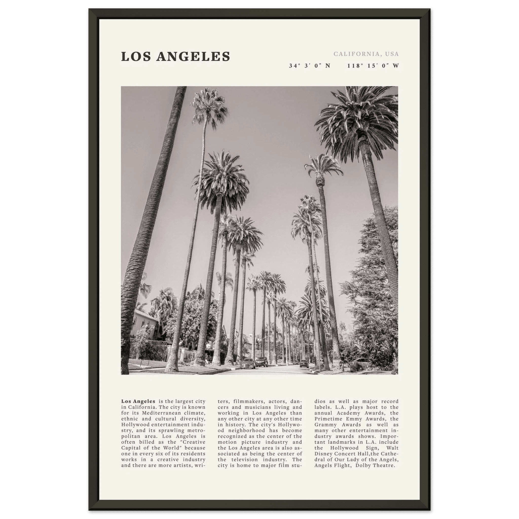 Los Angeles Poster | Black & White Palm Trees Wall Art | California Travel Print - Evergreen Posters