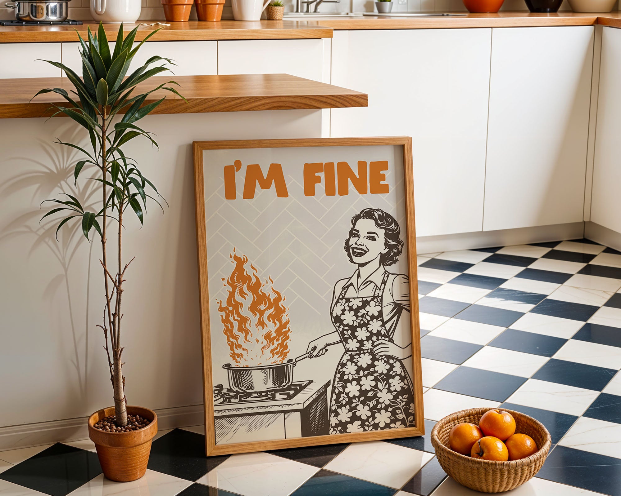 I'm Fine Poster – Funny Retro Kitchen Wall Art Print (Digital & Printed Options) - Evergreen Posters