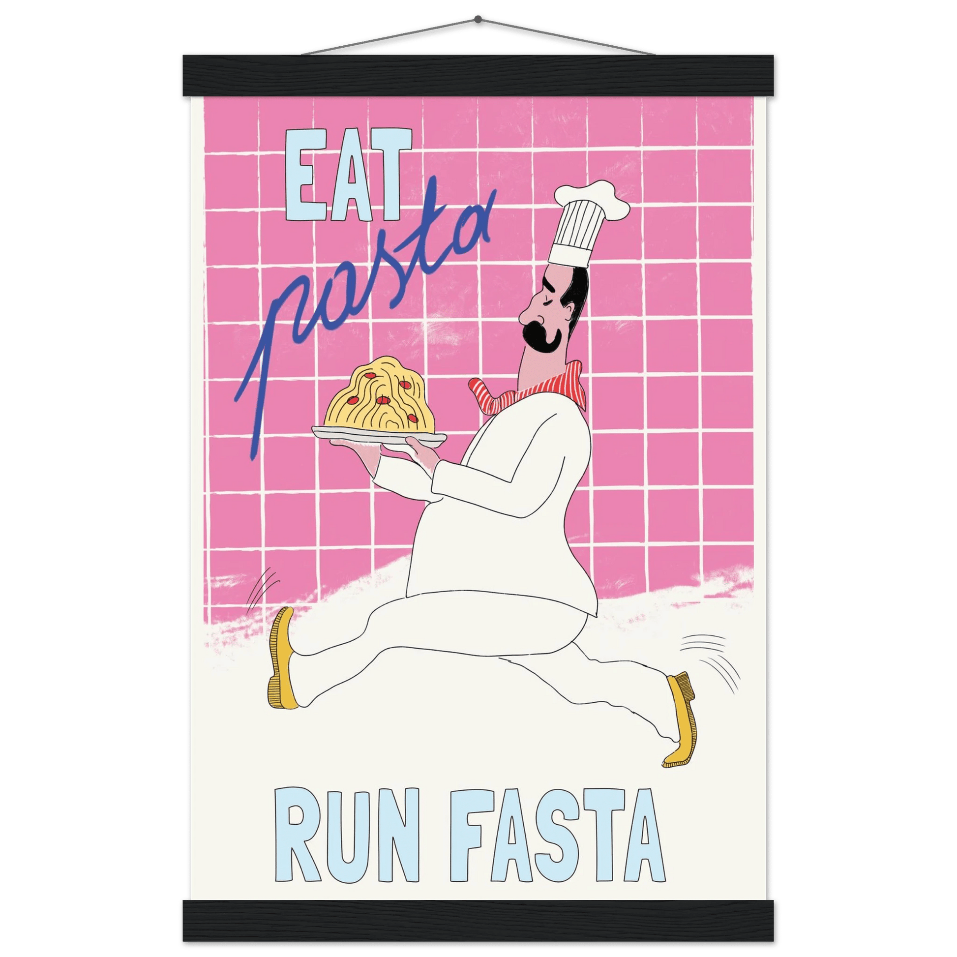 Eat Pasta Run Fasta Poster – Playful Kitchen Wall Art Print (Pink Edition) - Evergreen Posters